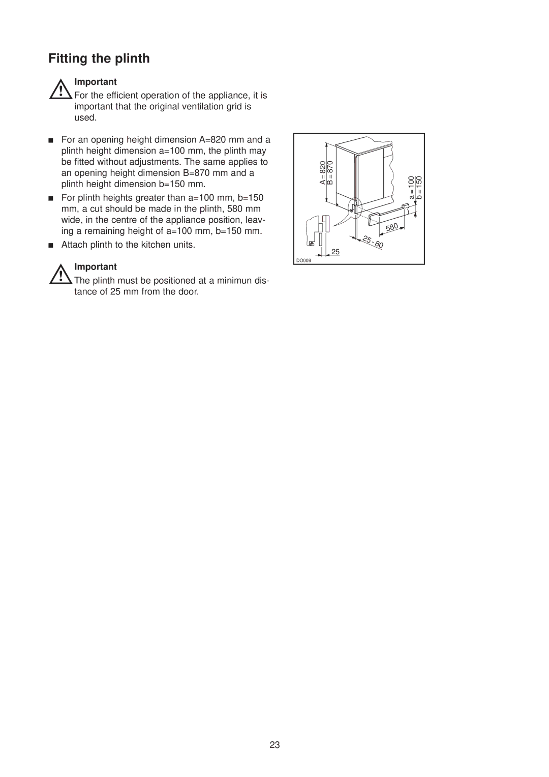 Zanussi ZUD 9124 manual Fitting the plinth 