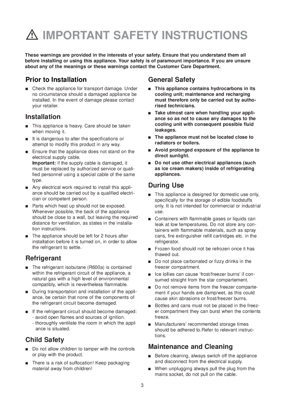 Zanussi ZUD 9124 manual Important Safety Instructions 