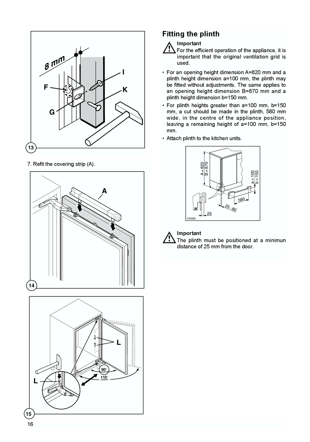 Zanussi ZUD 9154 A manual Fitting the plinth 