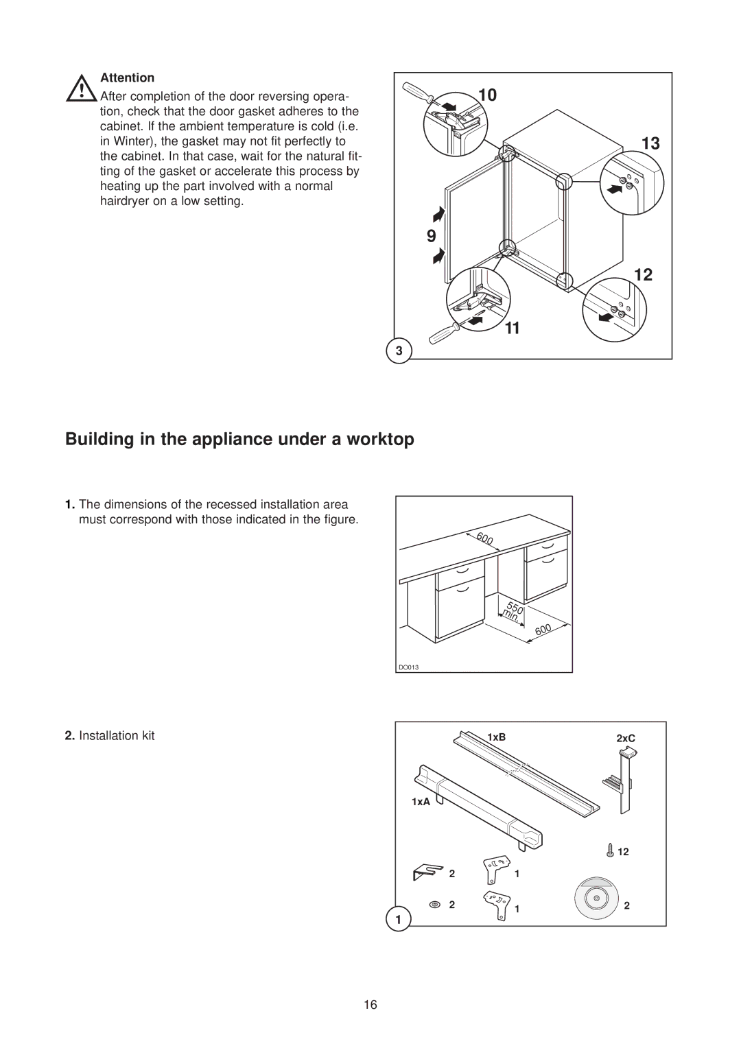 Zanussi ZUD 9154 manual Building in the appliance under a worktop, Min 