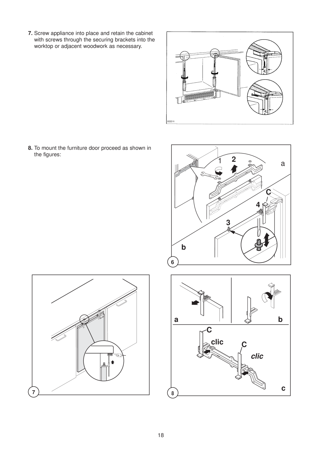 Zanussi ZUD 9154 manual clic, To mount the furniture door proceed as shown in the figures 