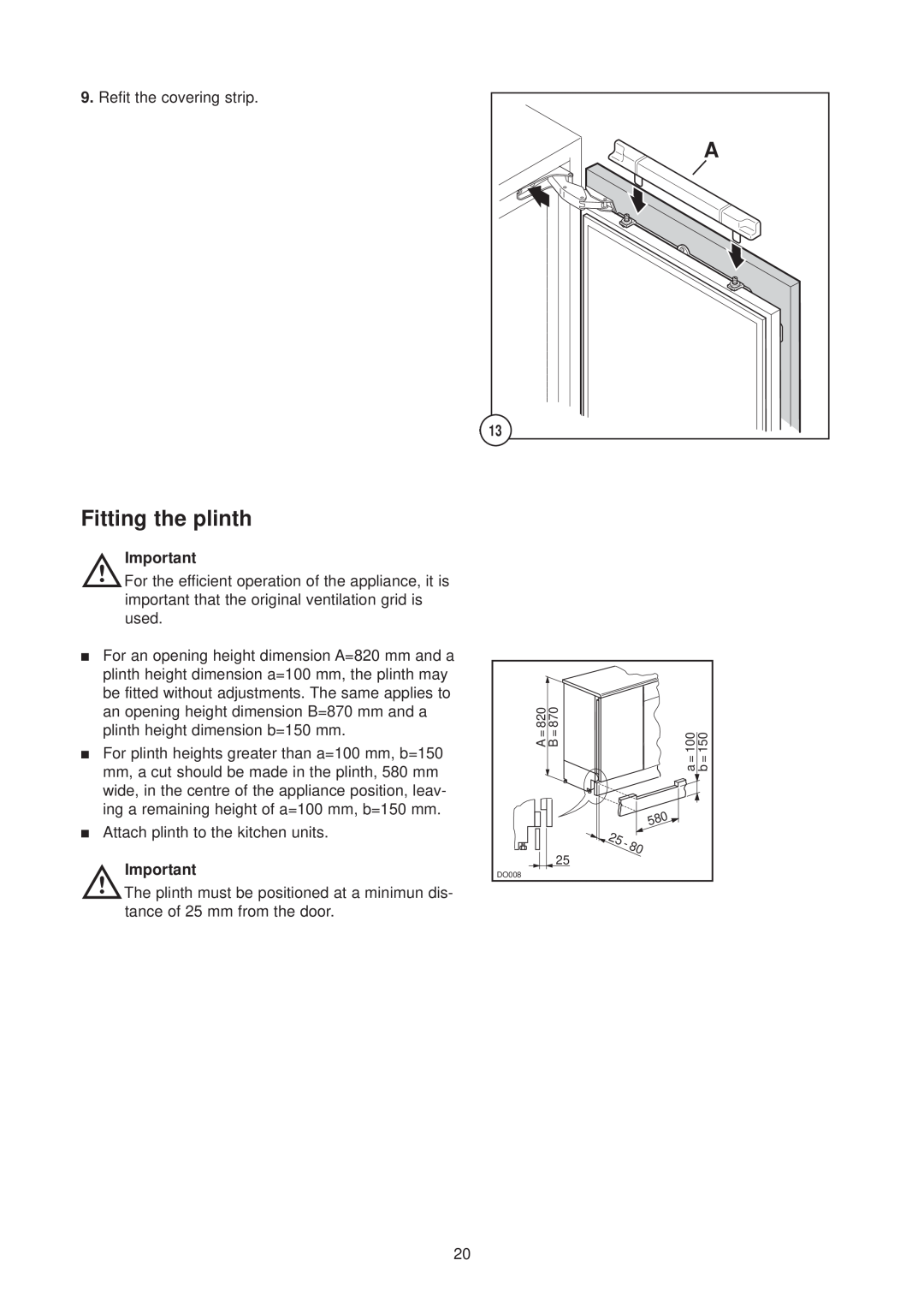 Zanussi ZUD 9154 manual Fitting the plinth 