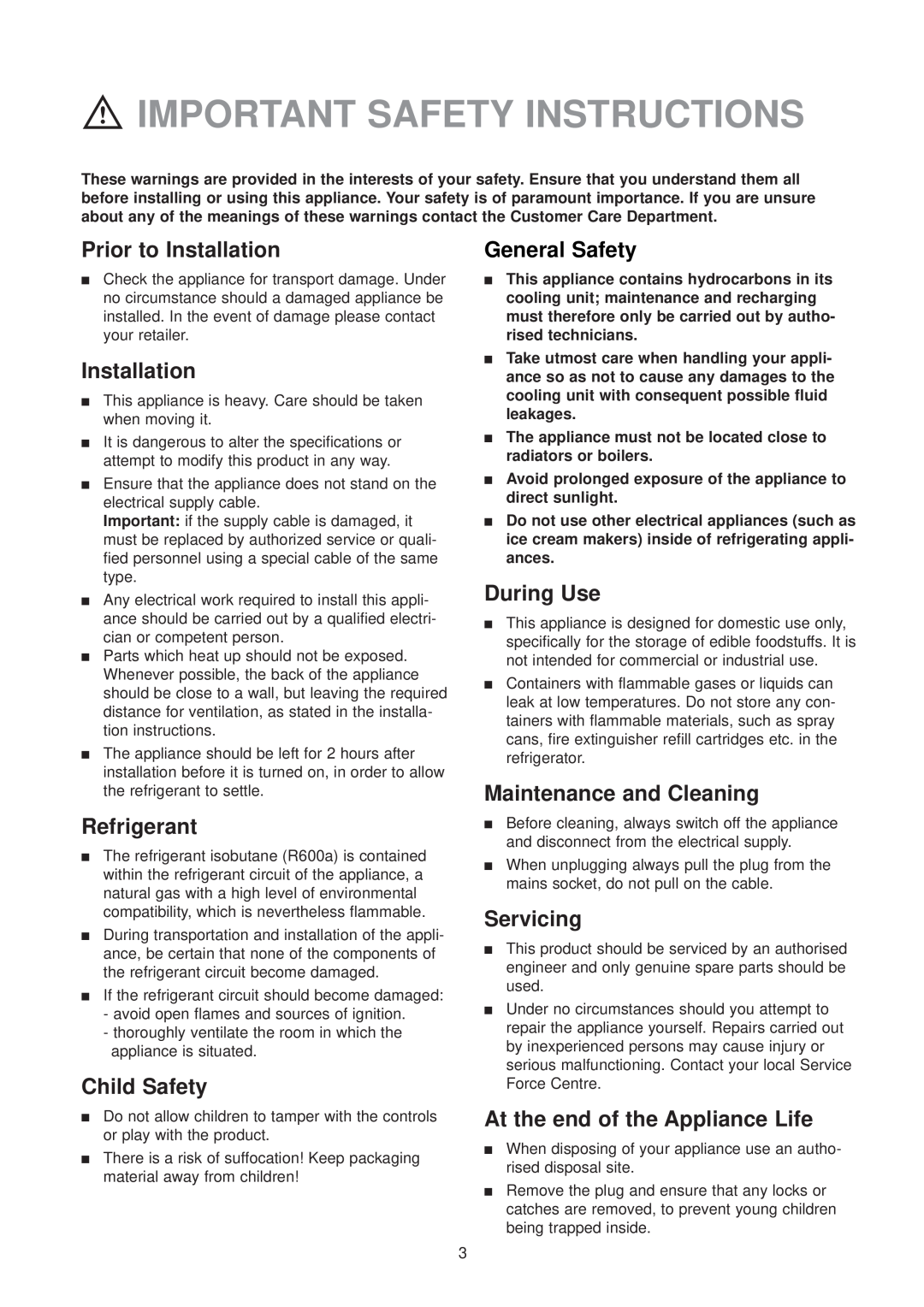 Zanussi ZUD 9154 manual Important Safety Instructions 