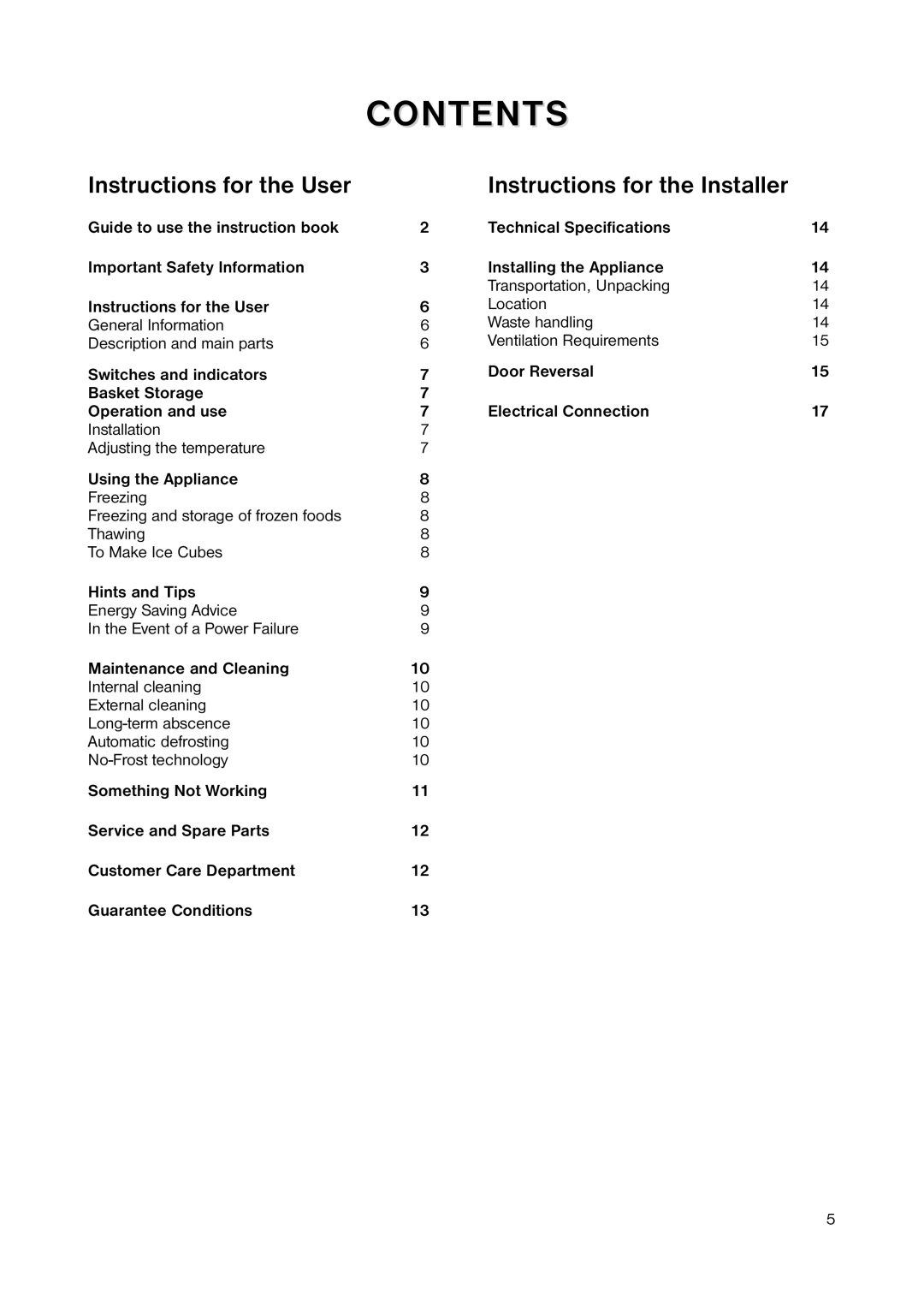 Zanussi ZUF 105W manual Contents 