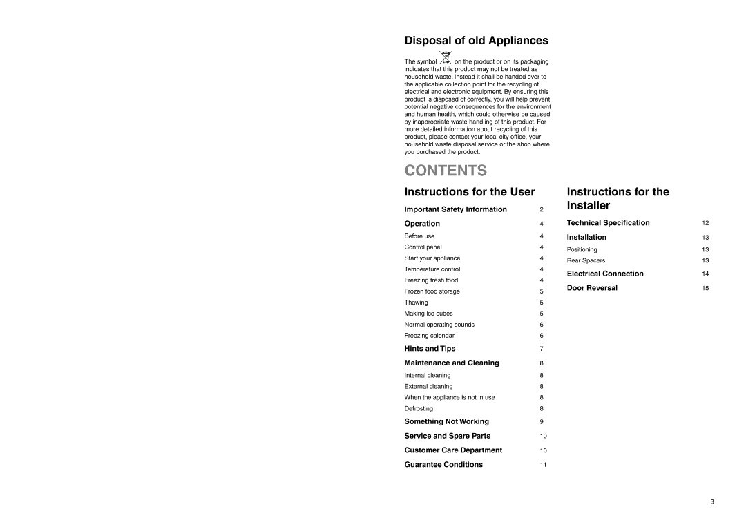 Zanussi ZUF 2320 manual Contents 