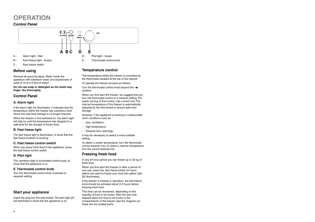 Zanussi ZUF 2320 manual Operation 