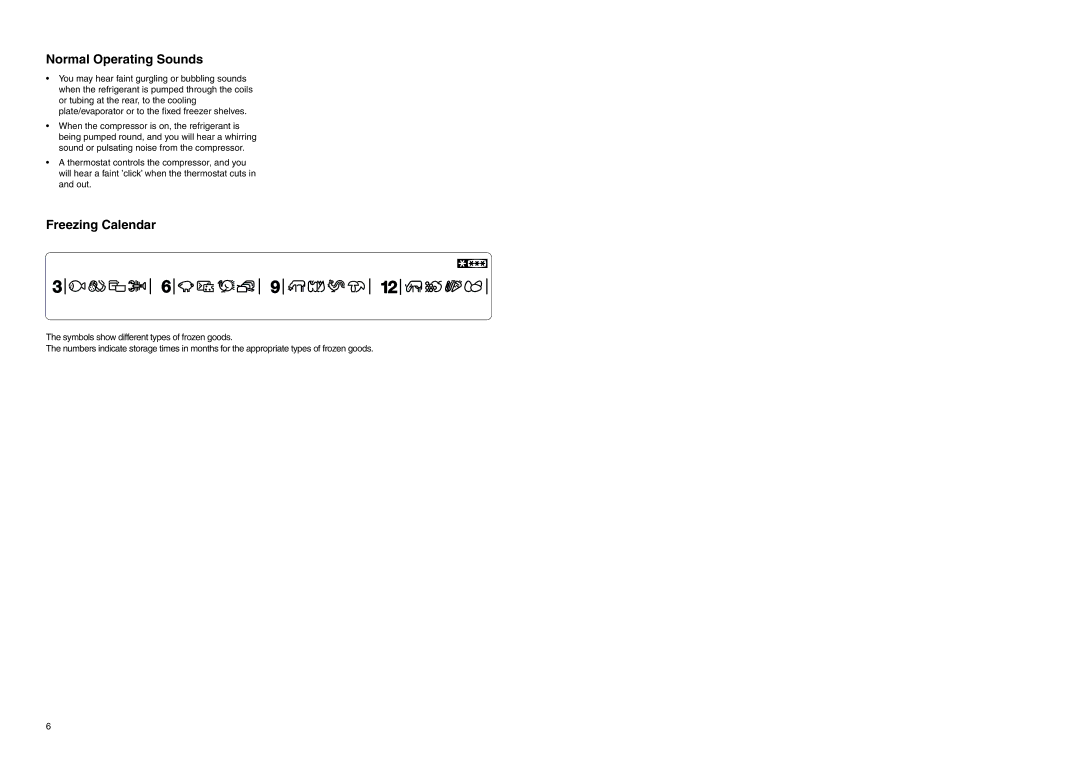 Zanussi ZUF 2320 manual Normal Operating Sounds, Freezing Calendar 