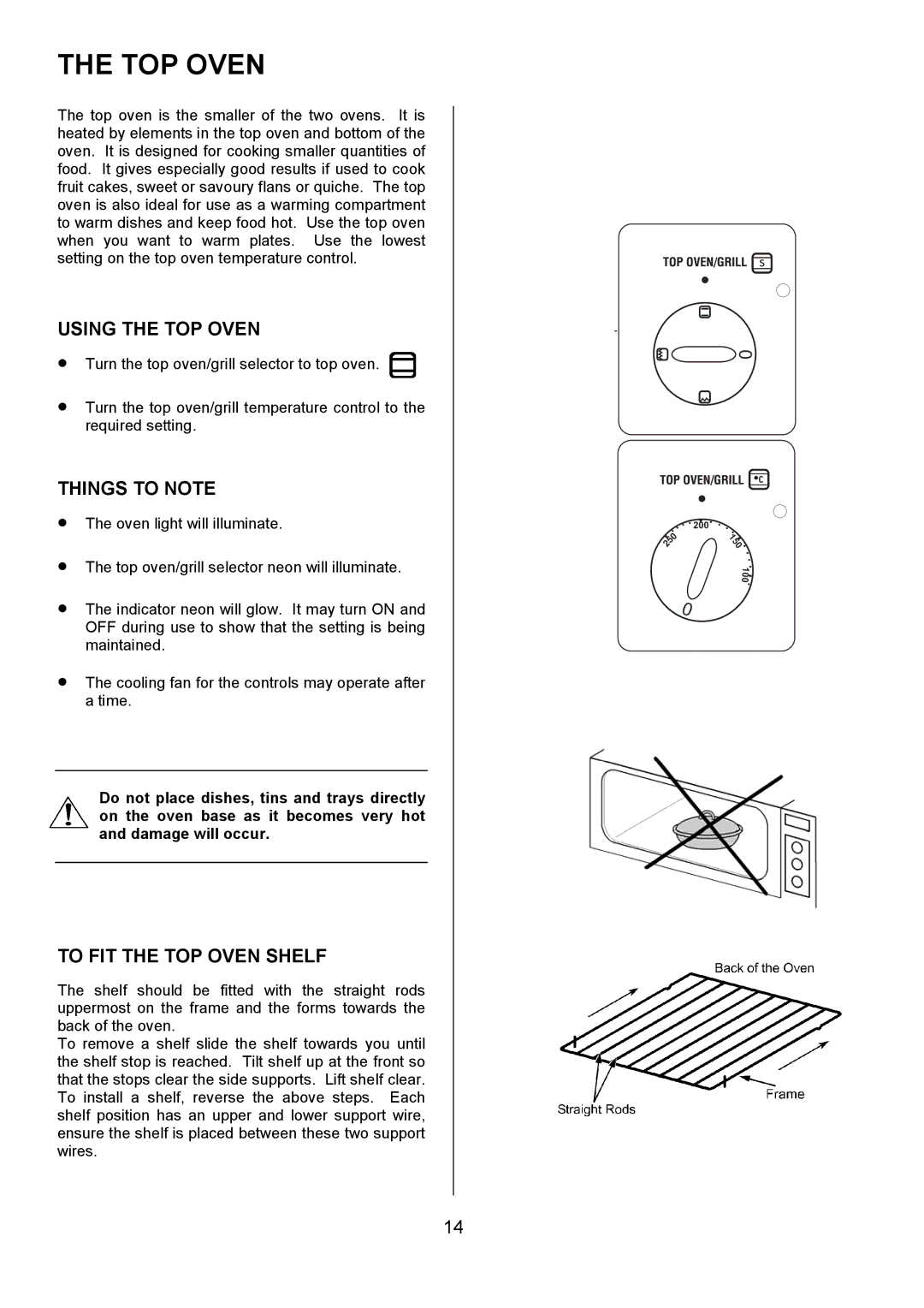 Zanussi ZUF 270 manual Using the TOP Oven, To FIT the TOP Oven Shelf 