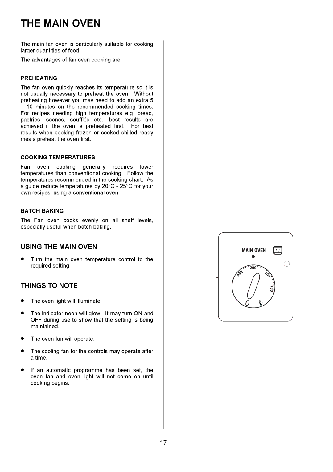 Zanussi ZUF 270 manual Using the Main Oven 