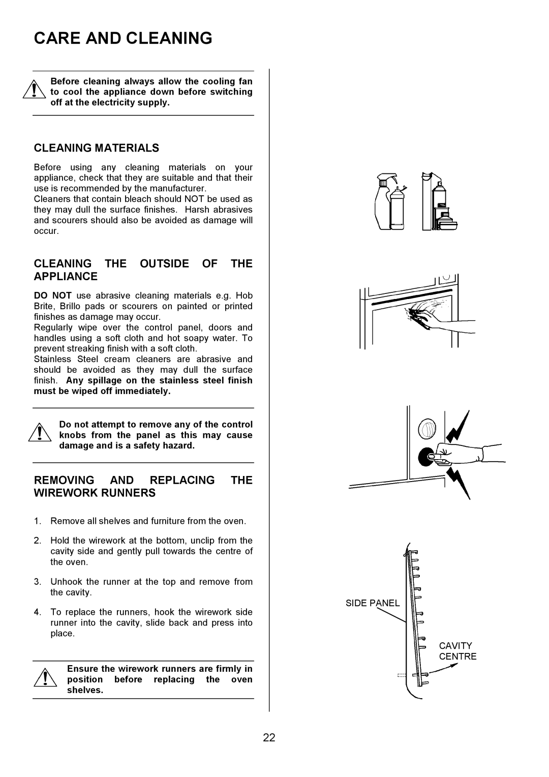 Zanussi ZUF 270 manual Care and Cleaning, Cleaning Materials, Cleaning the Outside of the Appliance 