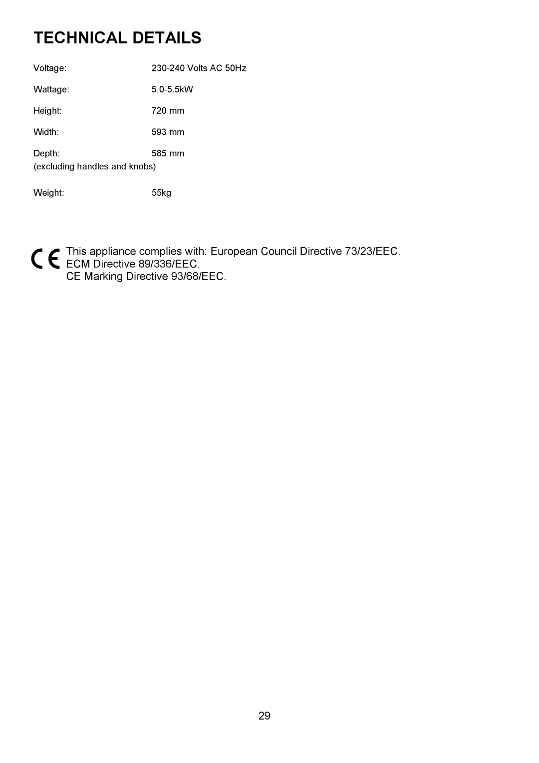 Zanussi ZUF 270 manual Technical Details 