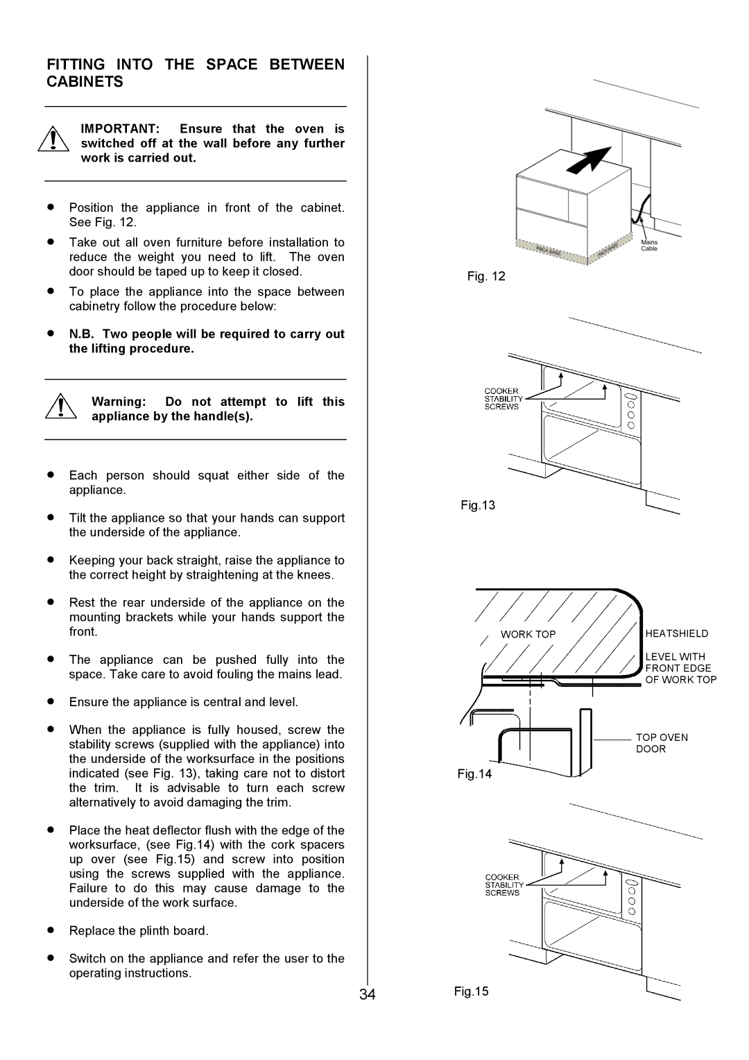 Zanussi ZUF 270 manual Fitting Into the Space Between Cabinets 