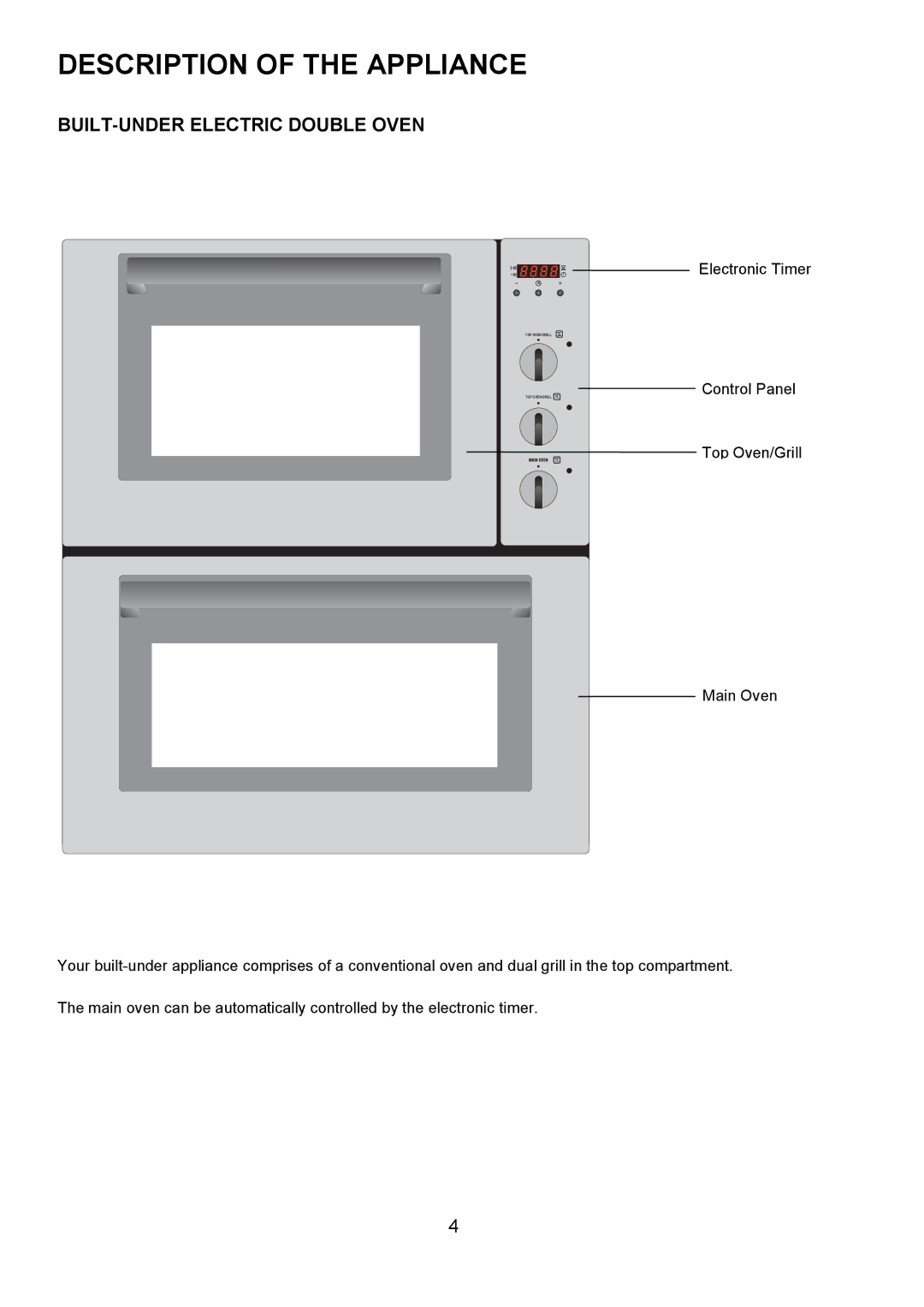 Zanussi ZUF 270 manual Description of the Appliance, BUILT-UNDER Electric Double Oven 