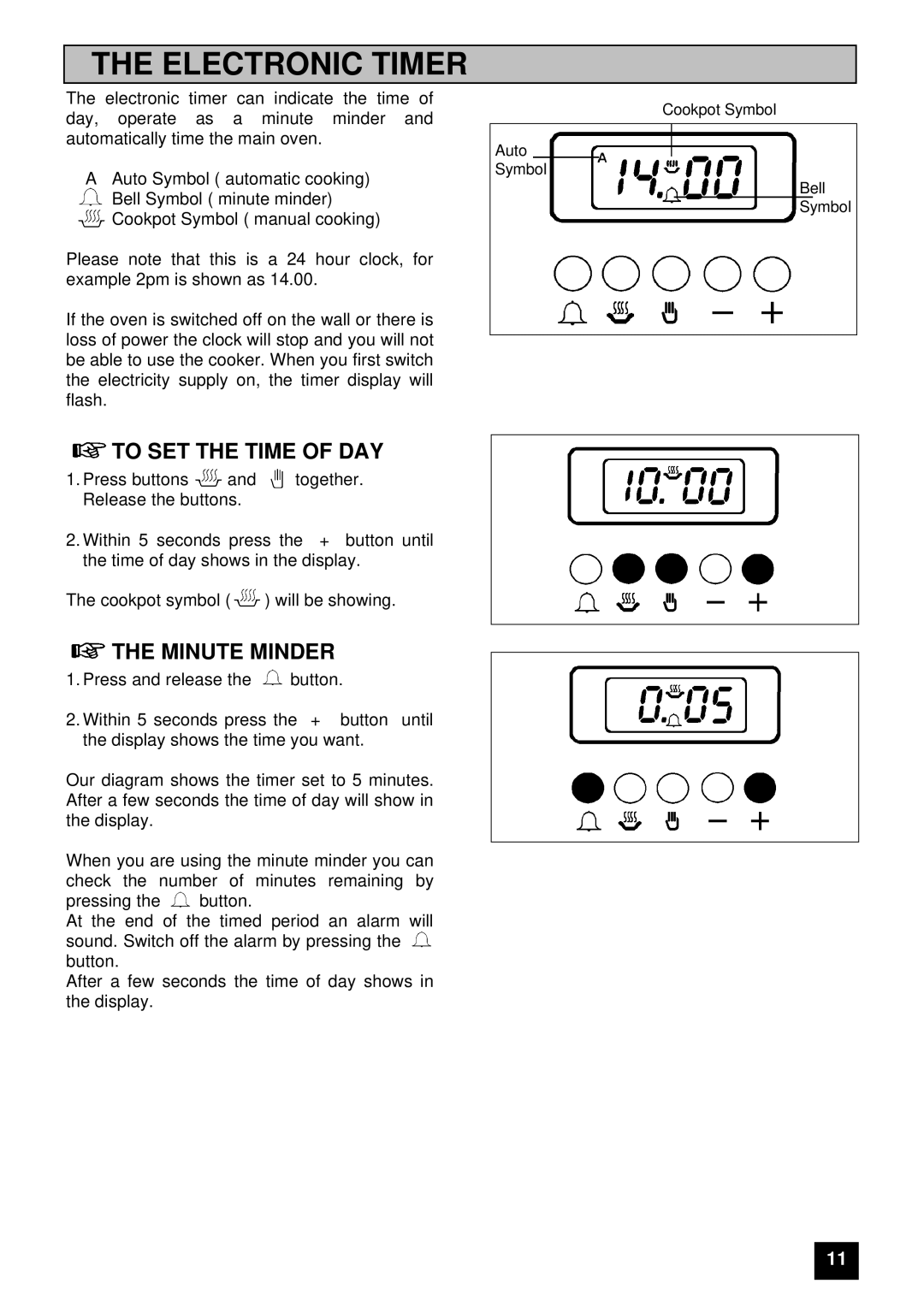 Zanussi ZUG 78 manual Electronic Timer, To SET the Time of DAY, Minute Minder 