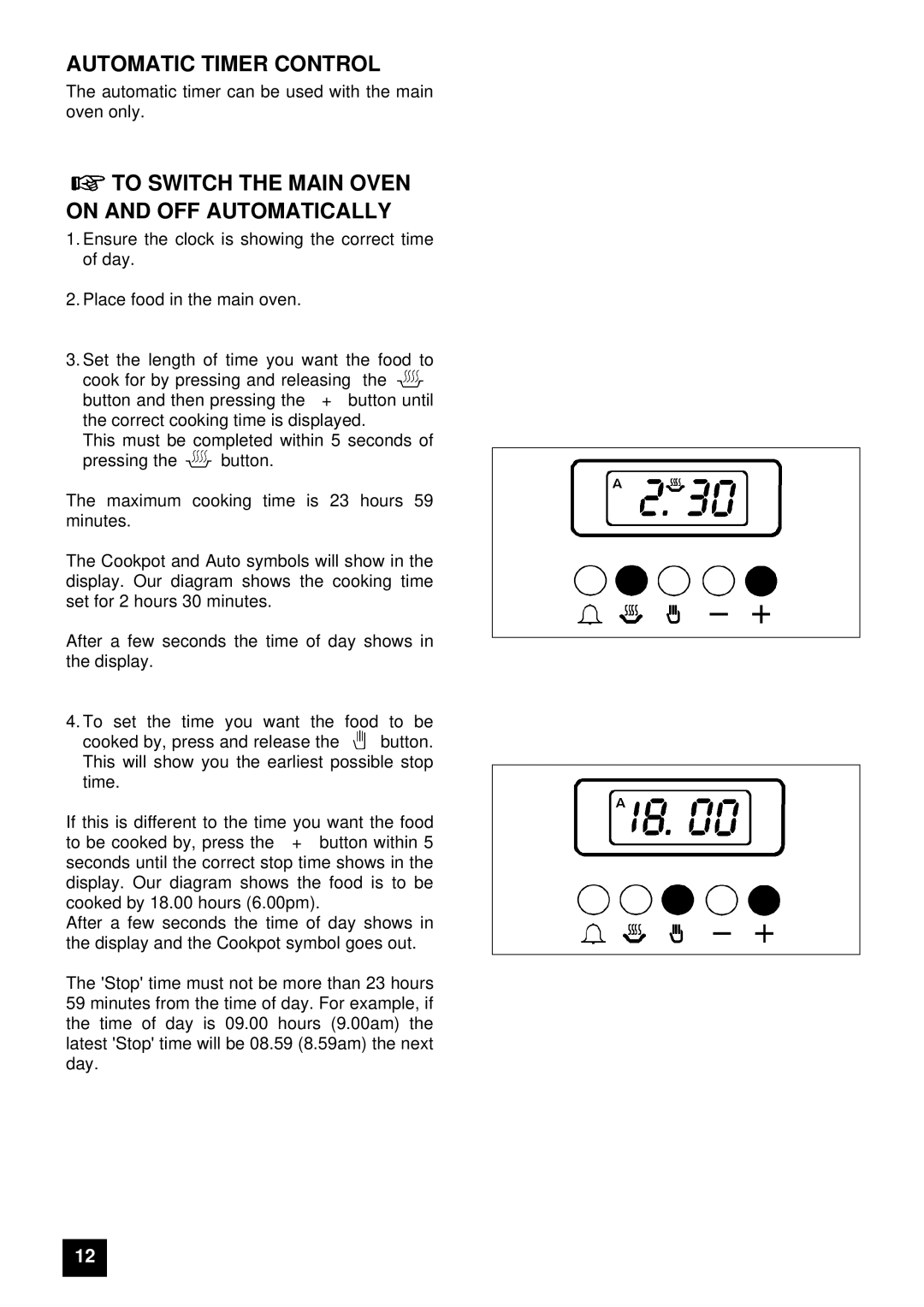 Zanussi ZUG 78 manual Automatic Timer Control, To Switch the Main Oven on and OFF Automatically 