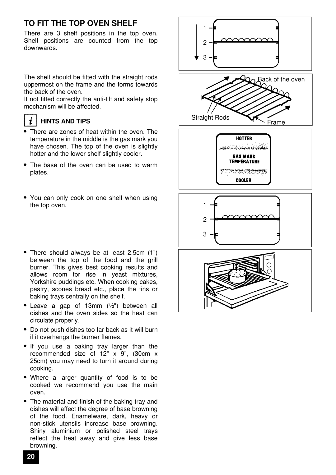 Zanussi ZUG 78 manual To FIT the TOP Oven Shelf, Hints and Tips 