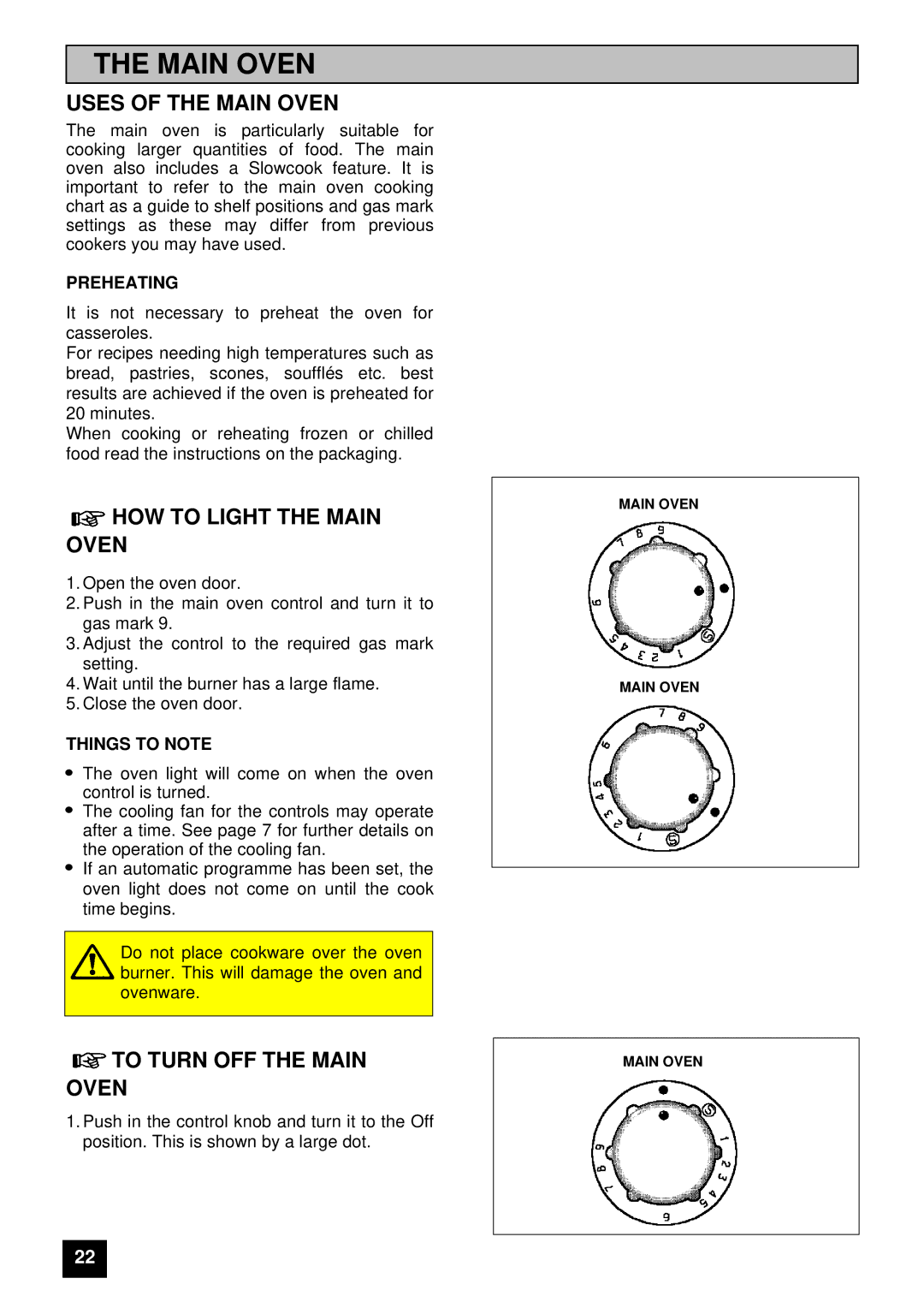 Zanussi ZUG 78 manual Uses of the Main Oven, HOW to Light the Main Oven, To Turn OFF the Main Oven, Preheating 