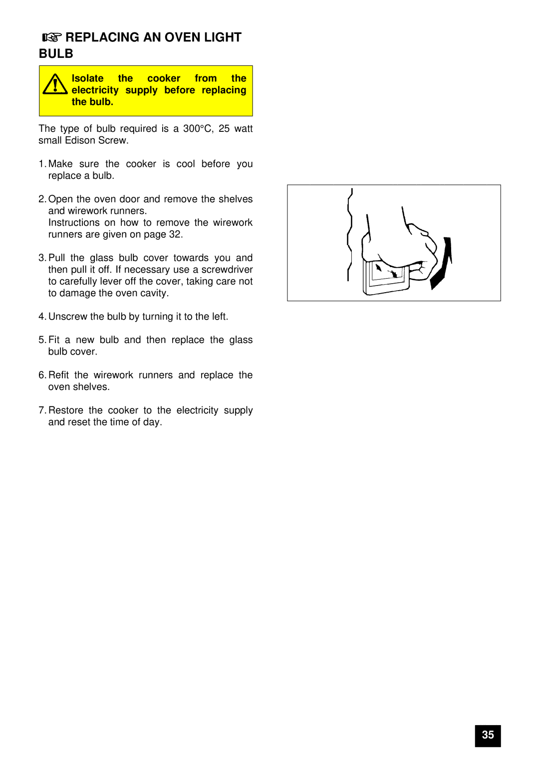 Zanussi ZUG 78 manual Replacing AN Oven Light Bulb 