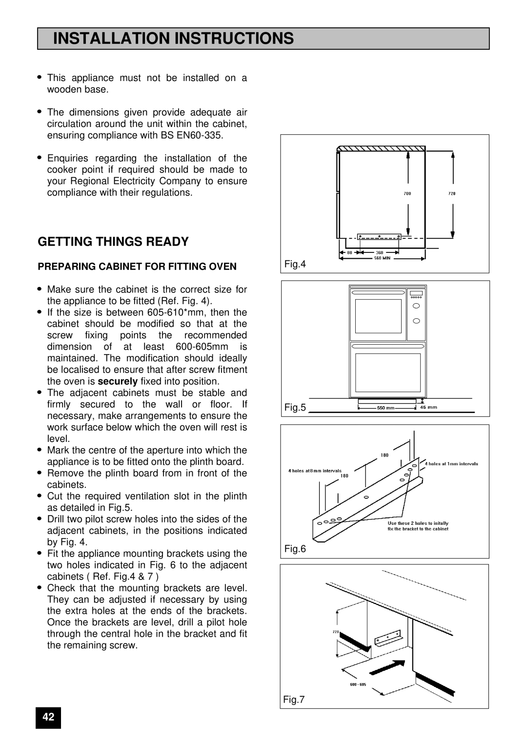 Zanussi ZUG 78 manual Getting Things Ready, Preparing Cabinet for Fitting Oven 