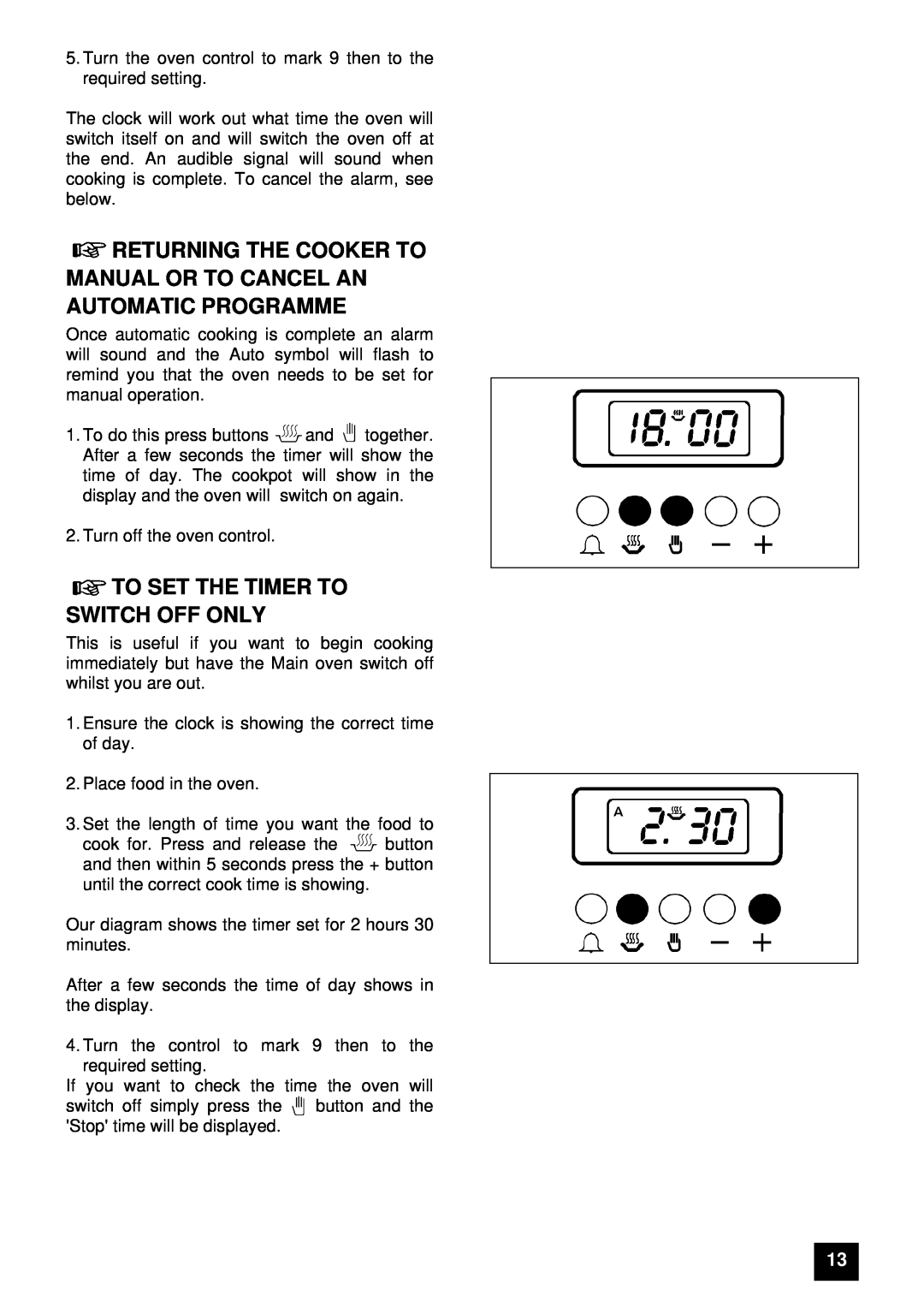 Zanussi ZUG 78 manual To Set The Timer To Switch Off Only 