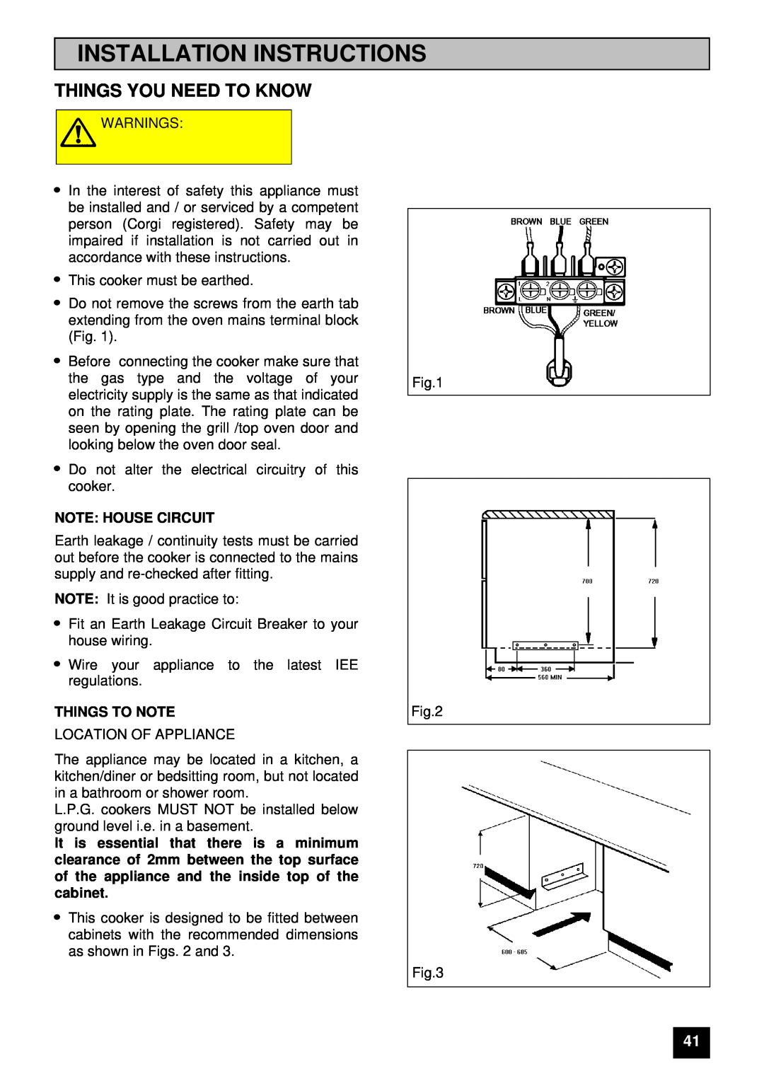 Zanussi ZUG 78 manual Installation Instructions, Things You Need To Know, Note House Circuit, Things To Note 