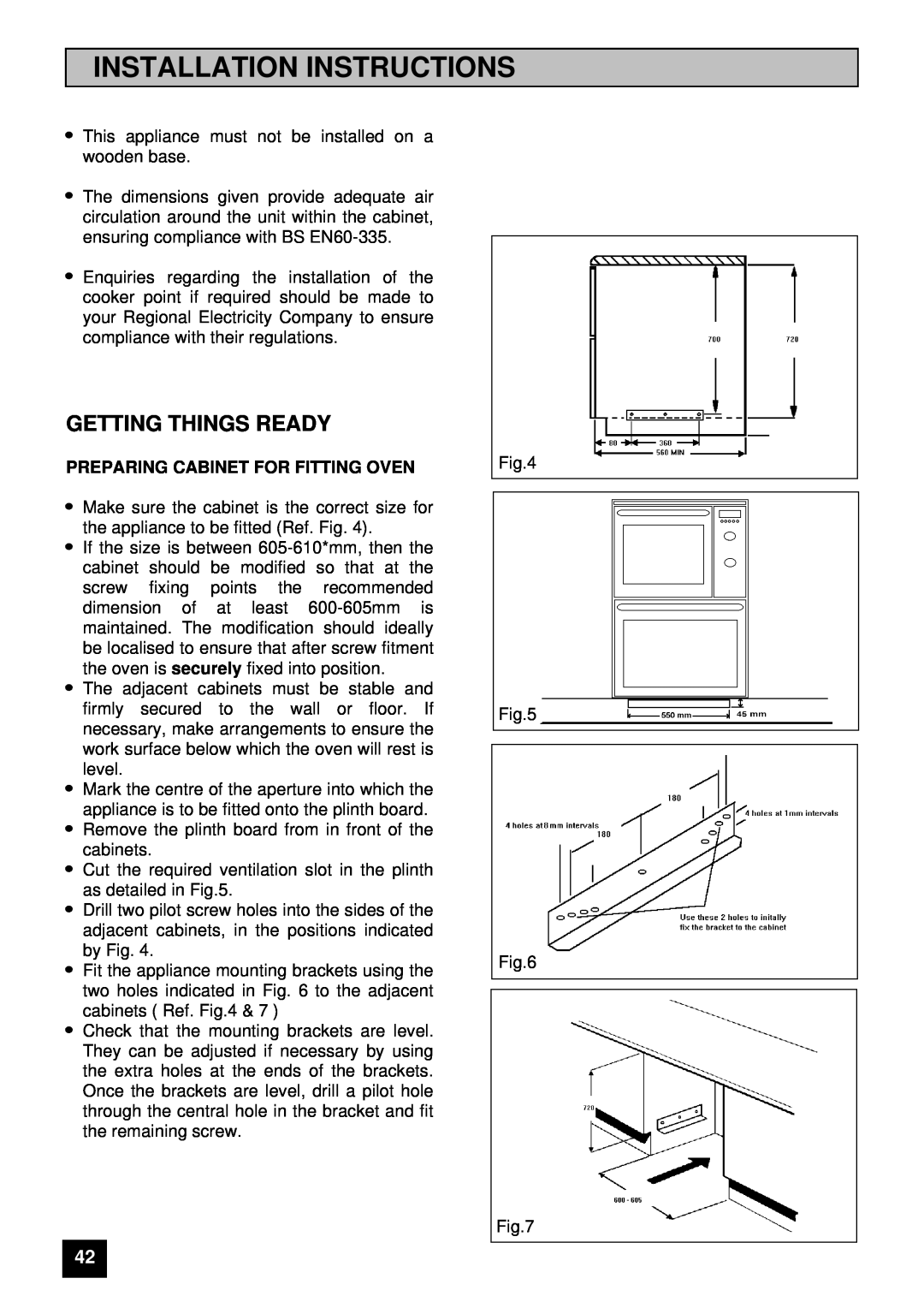 Zanussi ZUG 78 manual Getting Things Ready, Preparing Cabinet For Fitting Oven, Installation Instructions 