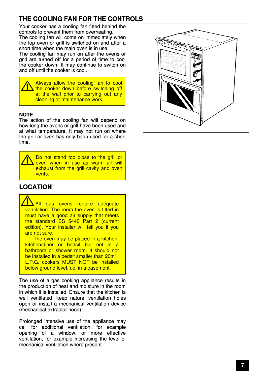 Zanussi ZUG 78 manual The Cooling Fan For The Controls, Location 