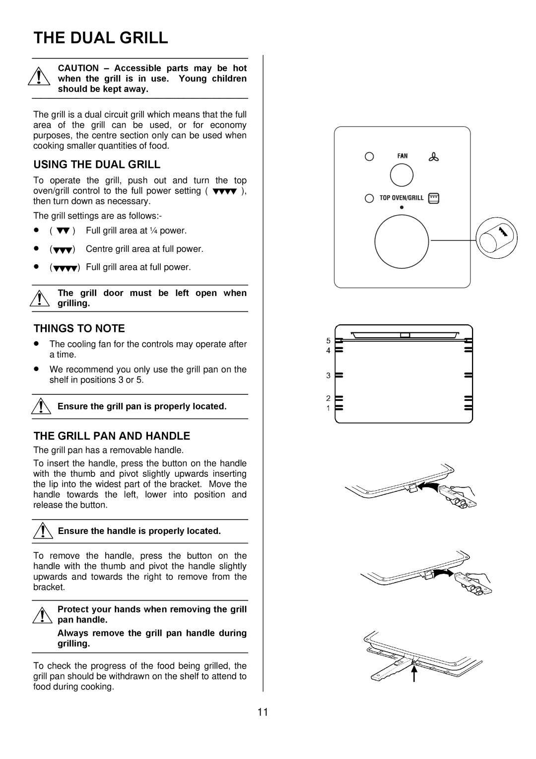 Zanussi ZUQ 875 manual Using the Dual Grill, Grill PAN and Handle 