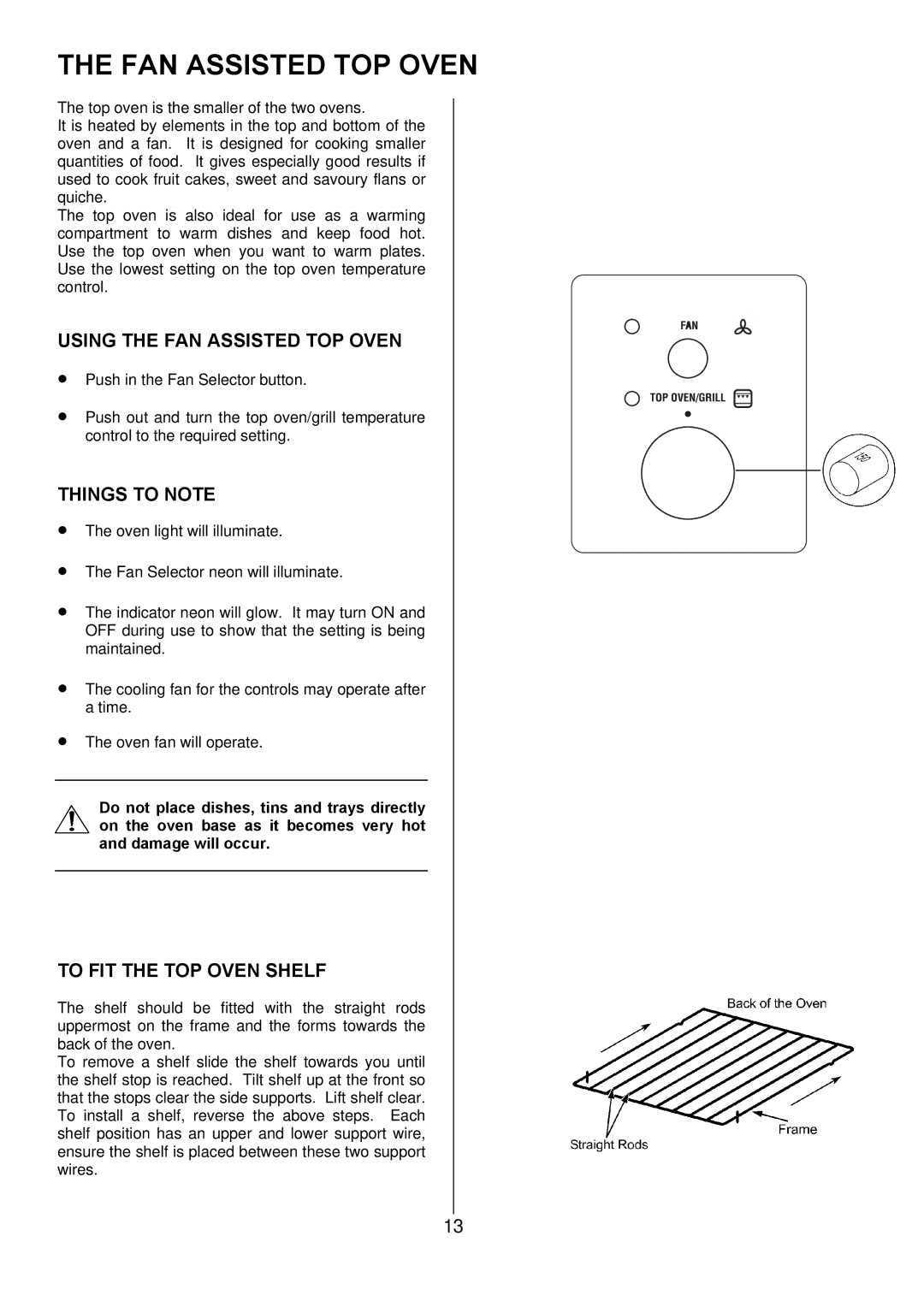 Zanussi ZUQ 875 manual Using the FAN Assisted TOP Oven, To FIT the TOP Oven Shelf 