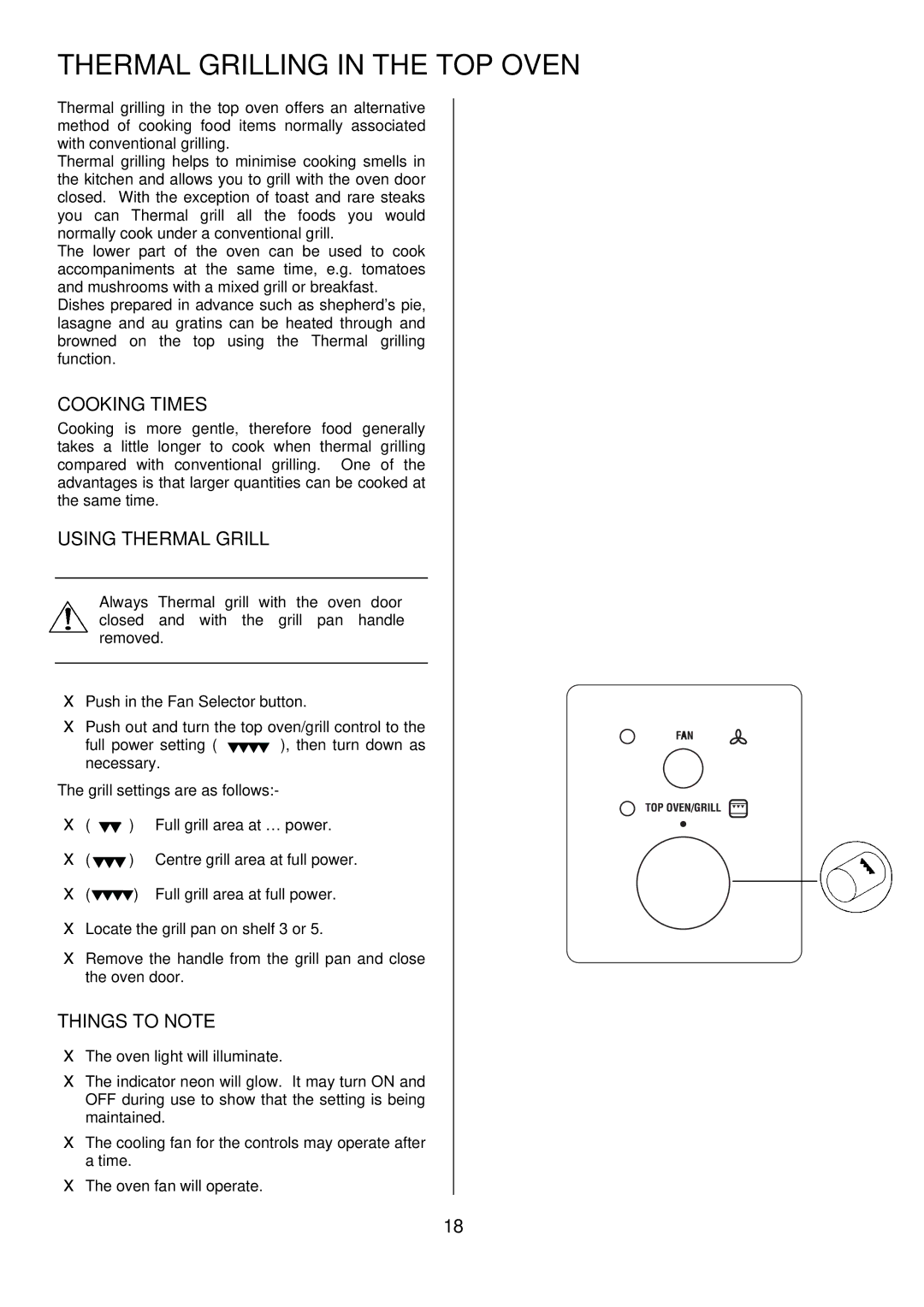 Zanussi ZUQ 875 manual Thermal Grilling in the TOP Oven, Cooking Times, Using Thermal Grill 