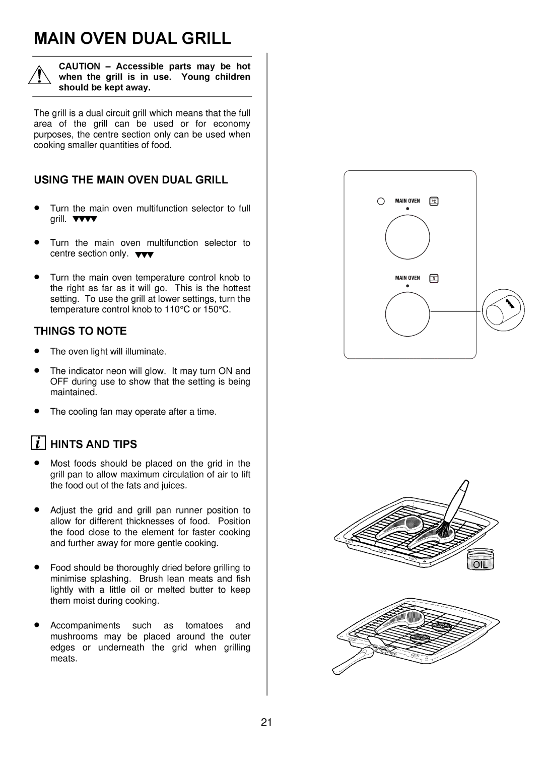 Zanussi ZUQ 875 manual Using the Main Oven Dual Grill 