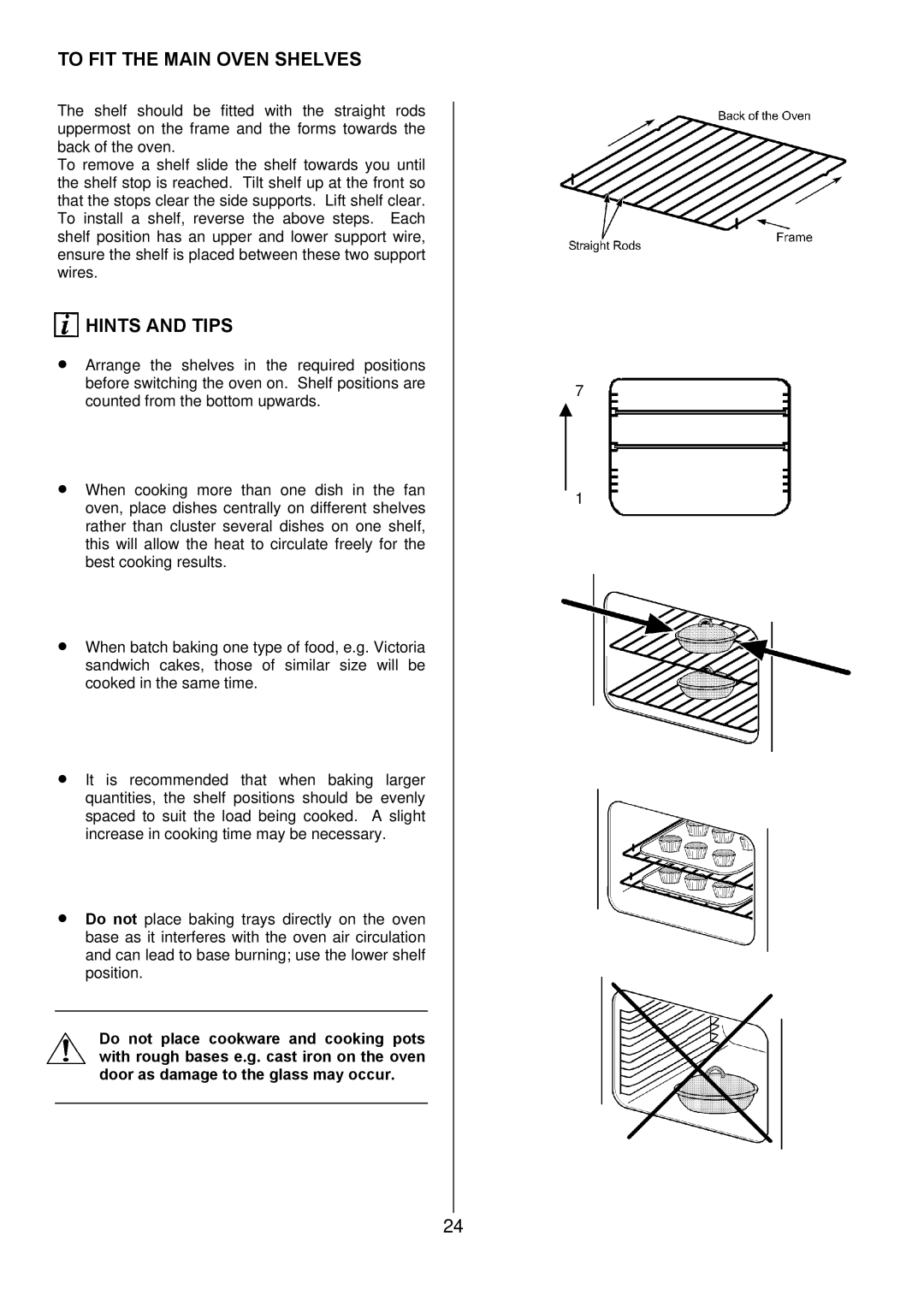 Zanussi ZUQ 875 manual To FIT the Main Oven Shelves, Hints and Tips 