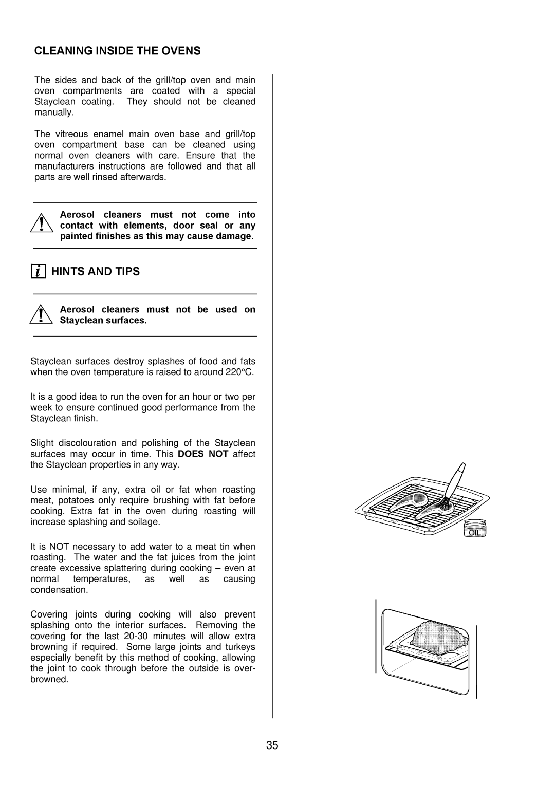 Zanussi ZUQ 875 manual Cleaning Inside the Ovens, Aerosol cleaners must not be used on Stayclean surfaces 