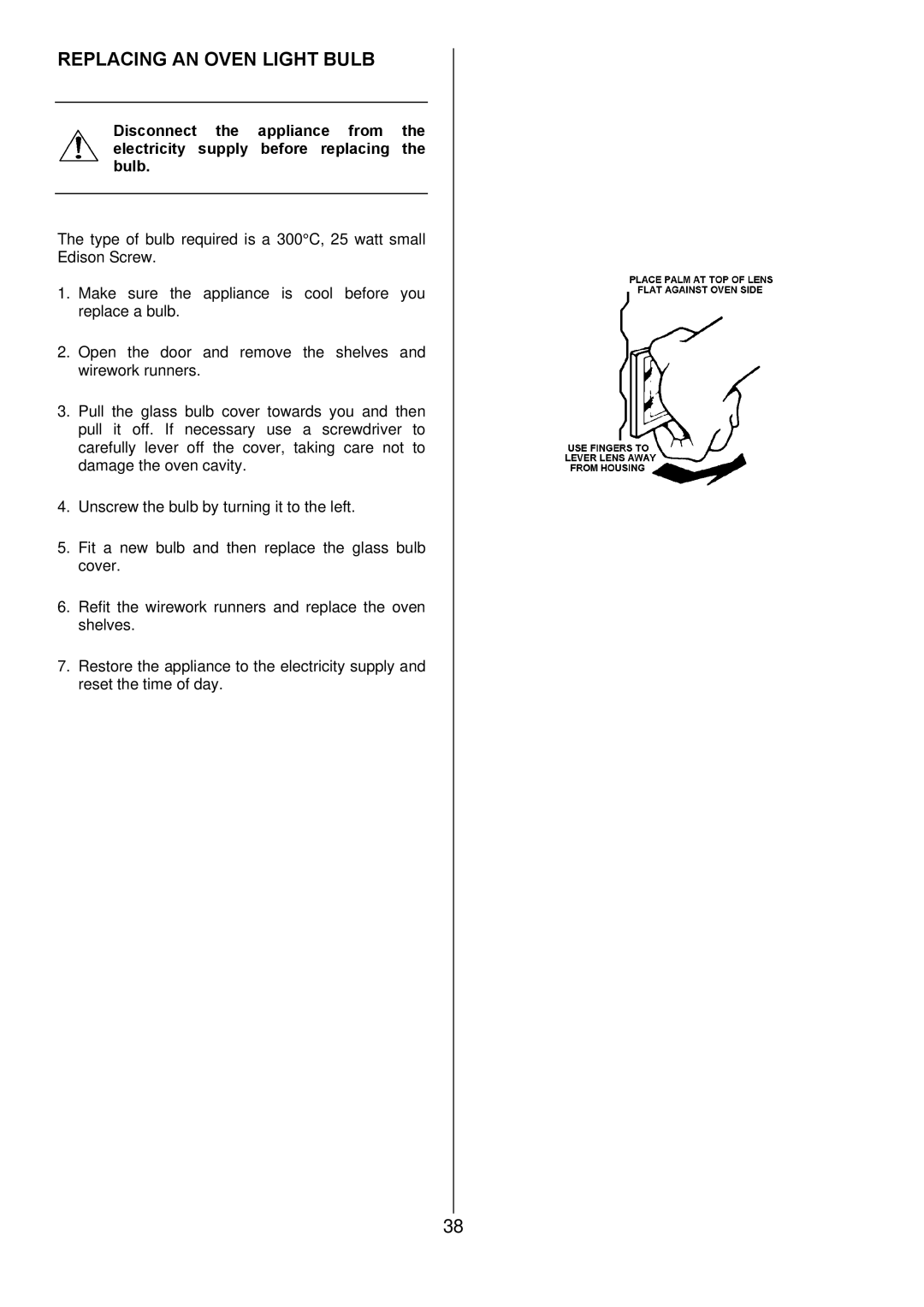 Zanussi ZUQ 875 manual Replacing AN Oven Light Bulb 