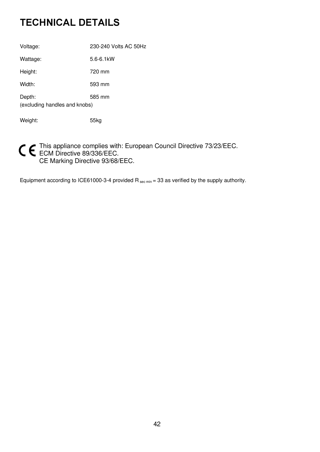 Zanussi ZUQ 875 manual Technical Details 