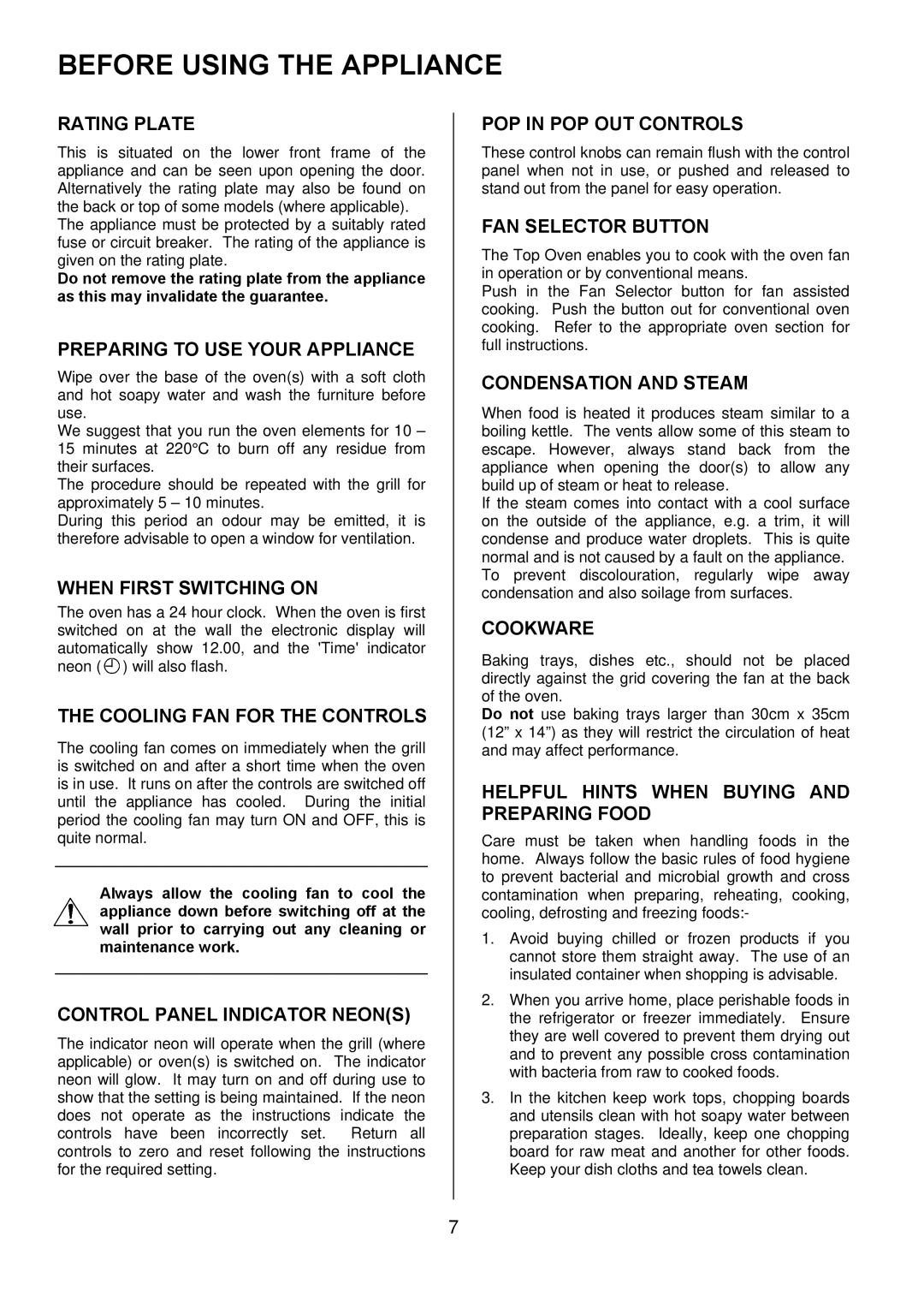 Zanussi ZUQ 875 manual Before Using the Appliance 