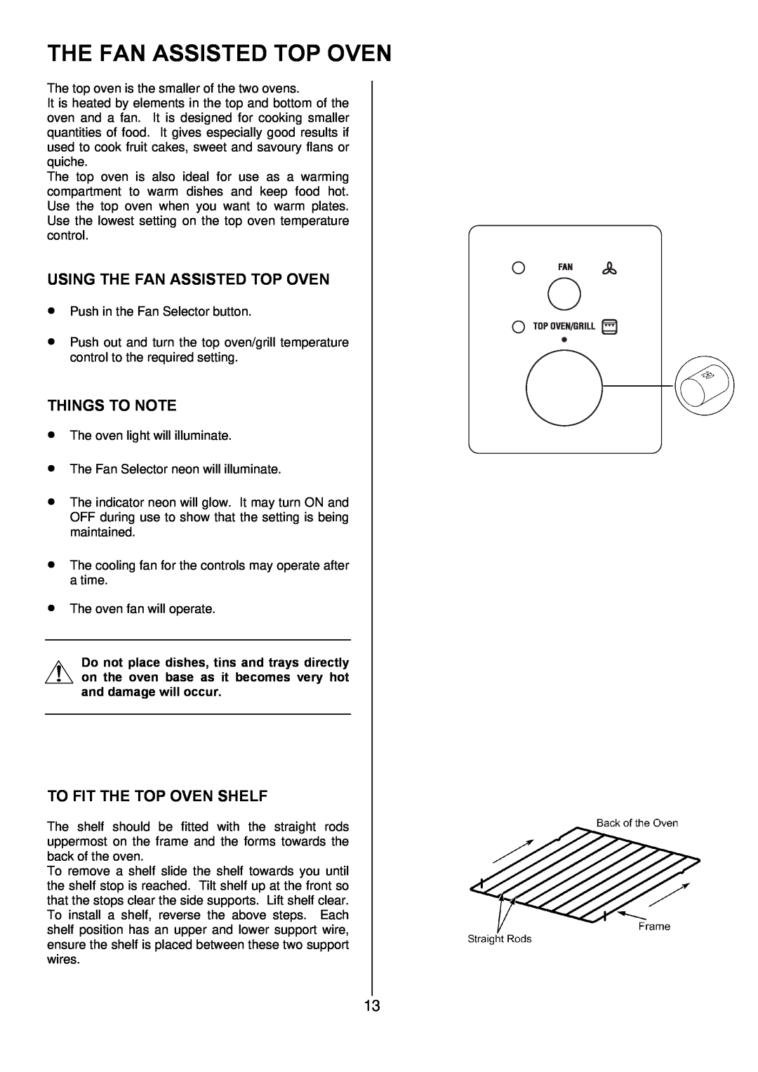 Zanussi ZUQ 875 manual Using The Fan Assisted Top Oven, To Fit The Top Oven Shelf, Things To Note 