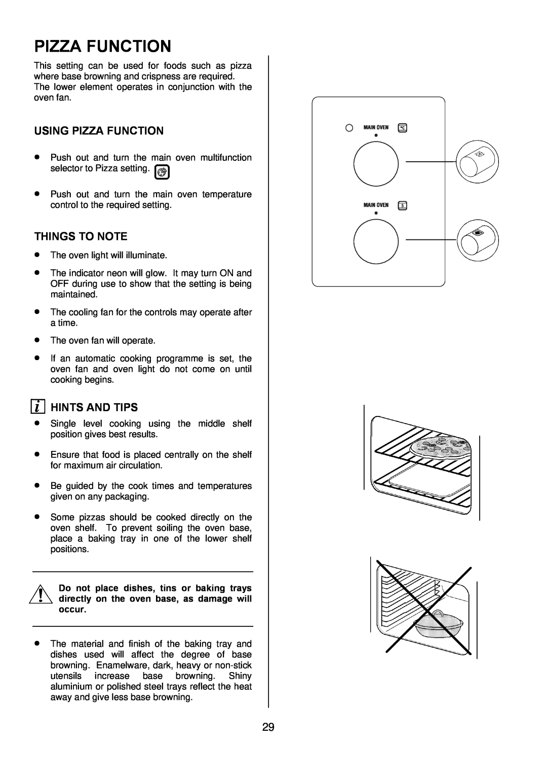 Zanussi ZUQ 875 manual Using Pizza Function, Things To Note, Hints And Tips 
