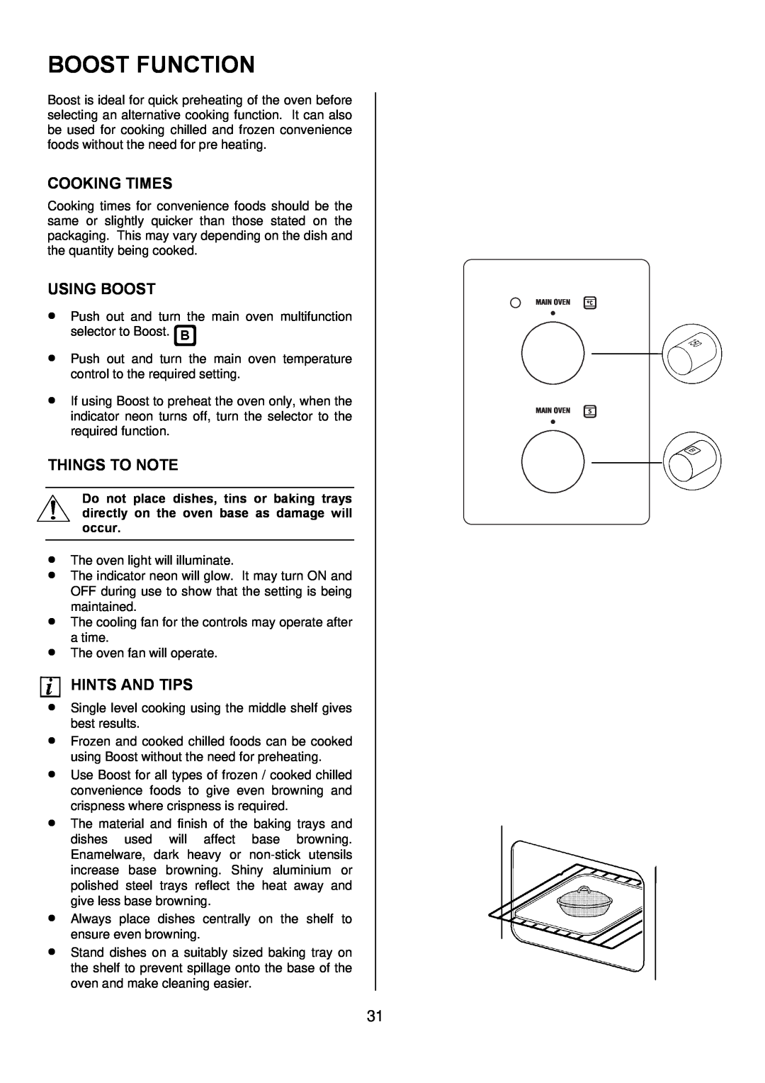 Zanussi ZUQ 875 manual Boost Function, Using Boost, Cooking Times, Things To Note, Hints And Tips 