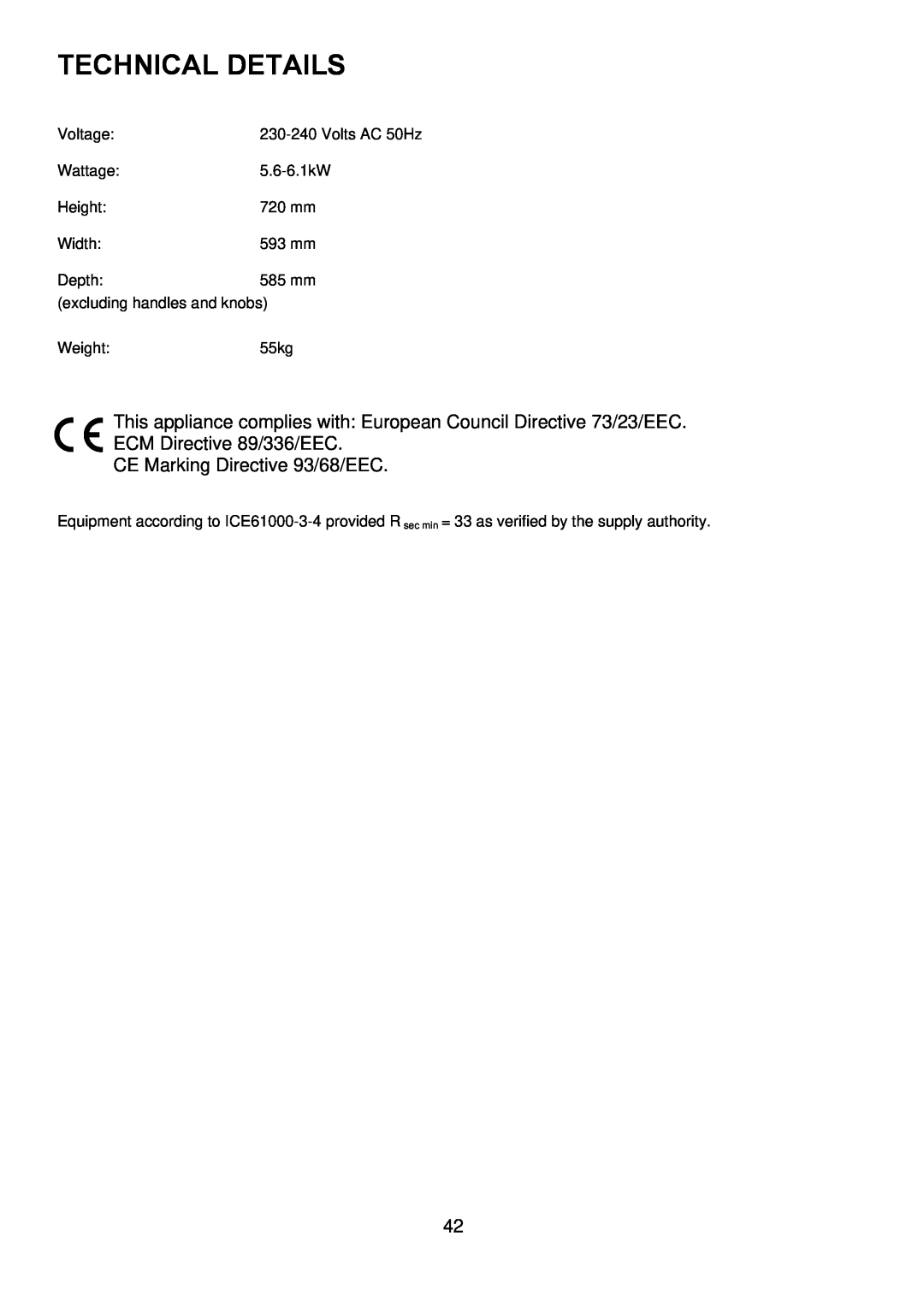 Zanussi ZUQ 875 manual Technical Details, CE Marking Directive 93/68/EEC 