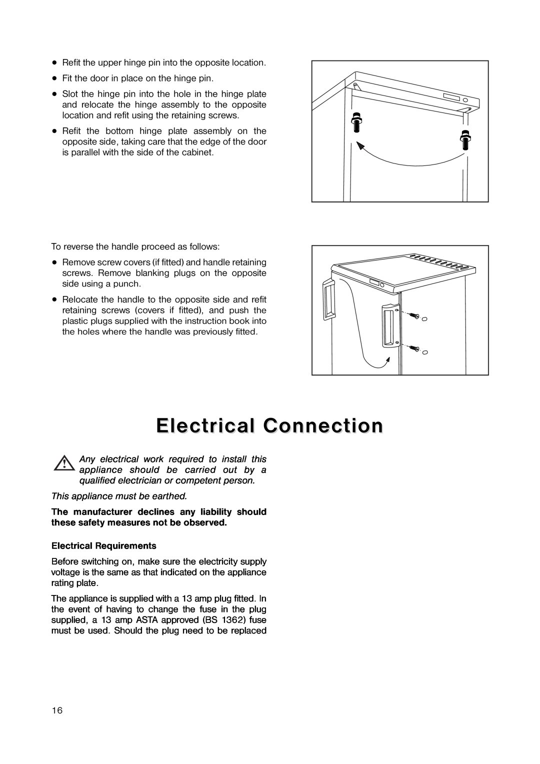 Zanussi ZUT 113S manual Electrical Connection, This appliance must be earthed, Electrical Requirements 