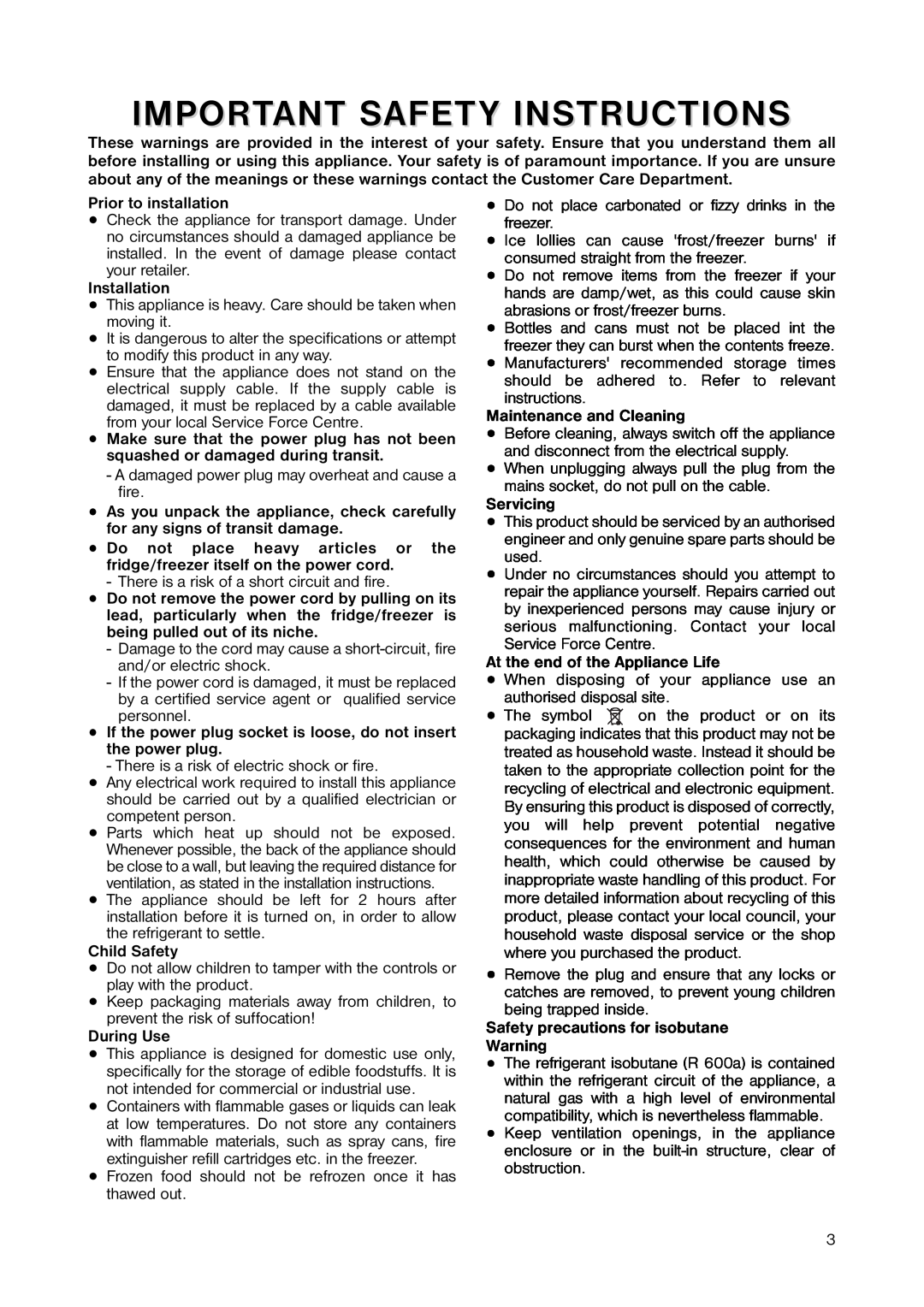 Zanussi ZUT 113S manual Important Safety Instructions 