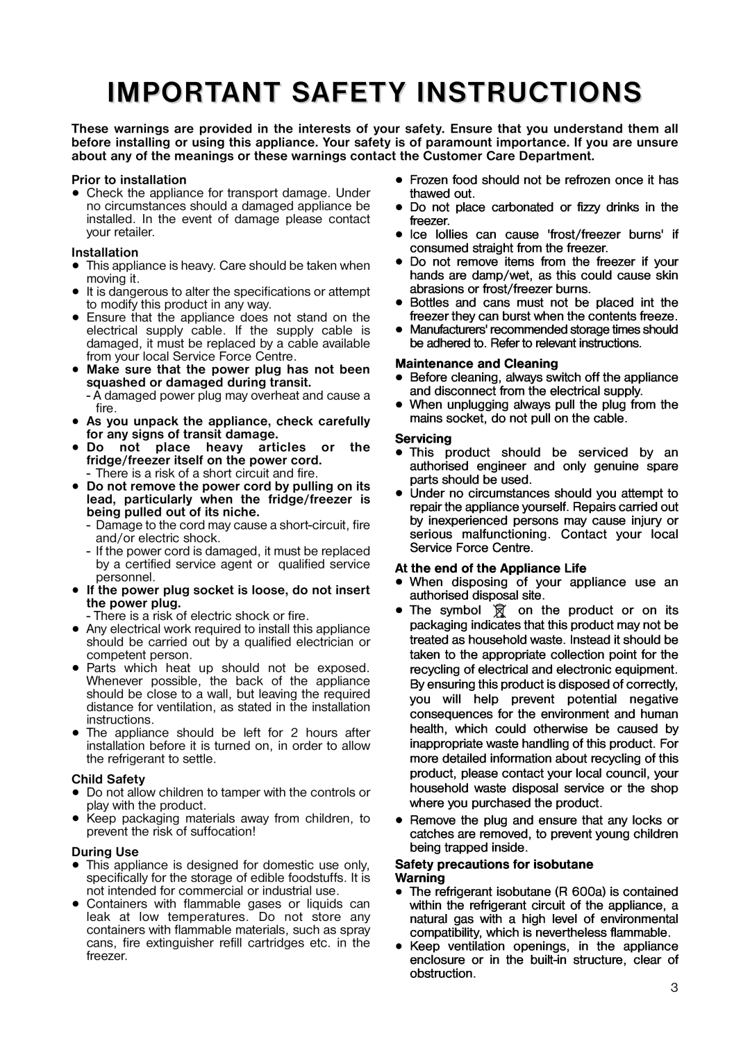 Zanussi ZUT 113W manual Important Safety Instructions 
