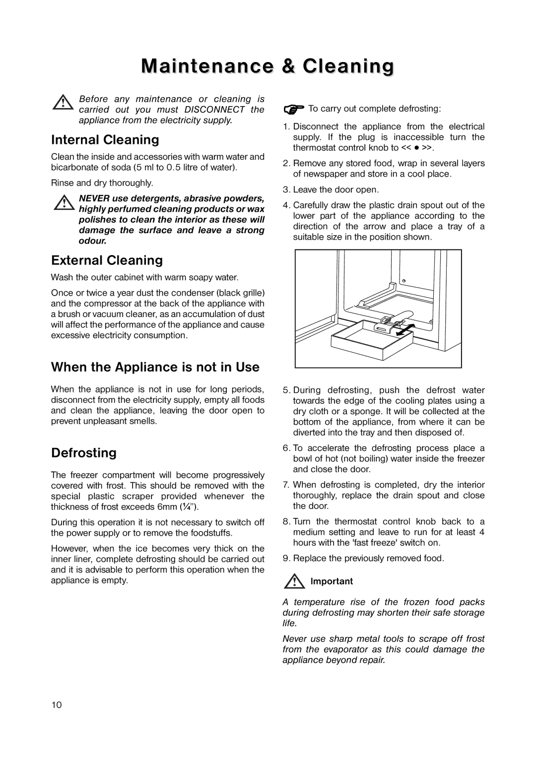 Zanussi ZUT 125W manual Maintenance & Cleaning, Internal Cleaning, External Cleaning, When the Appliance is not in Use 