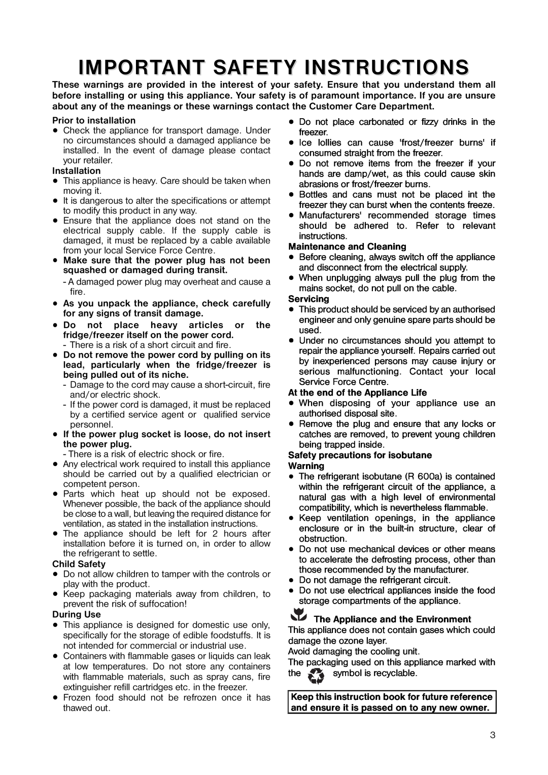 Zanussi ZUT 6245S manual Important Safety Instructions 
