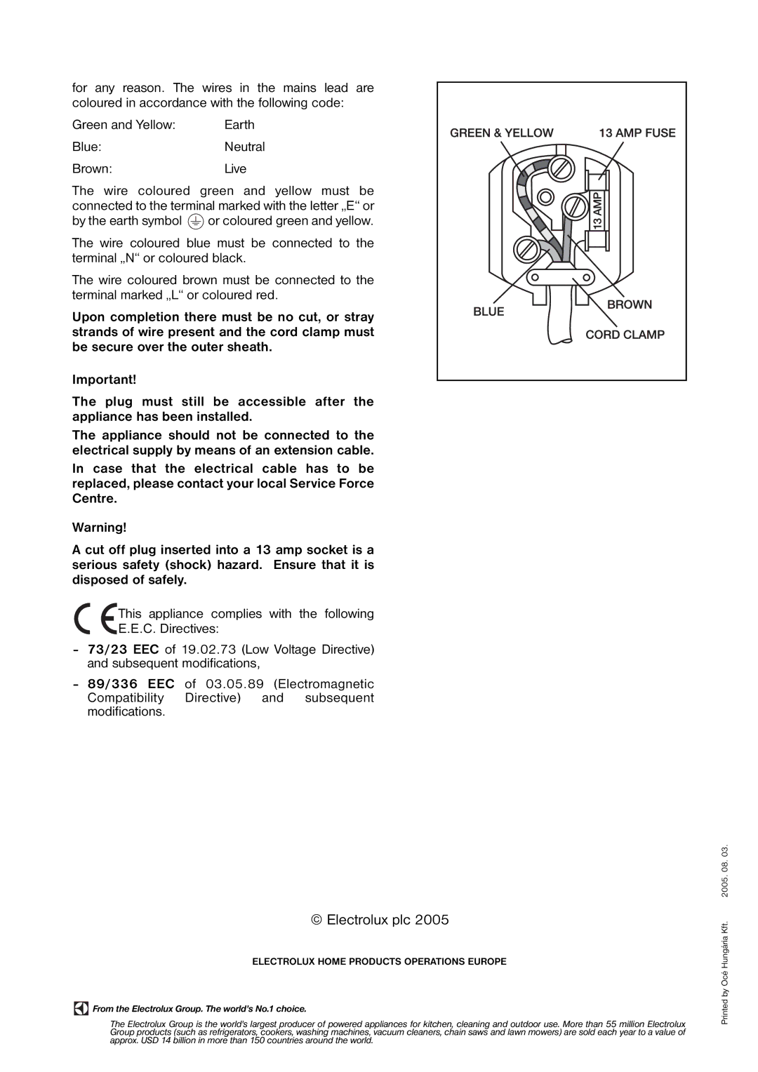 Zanussi ZUT 6246 manual Electrolux plc 