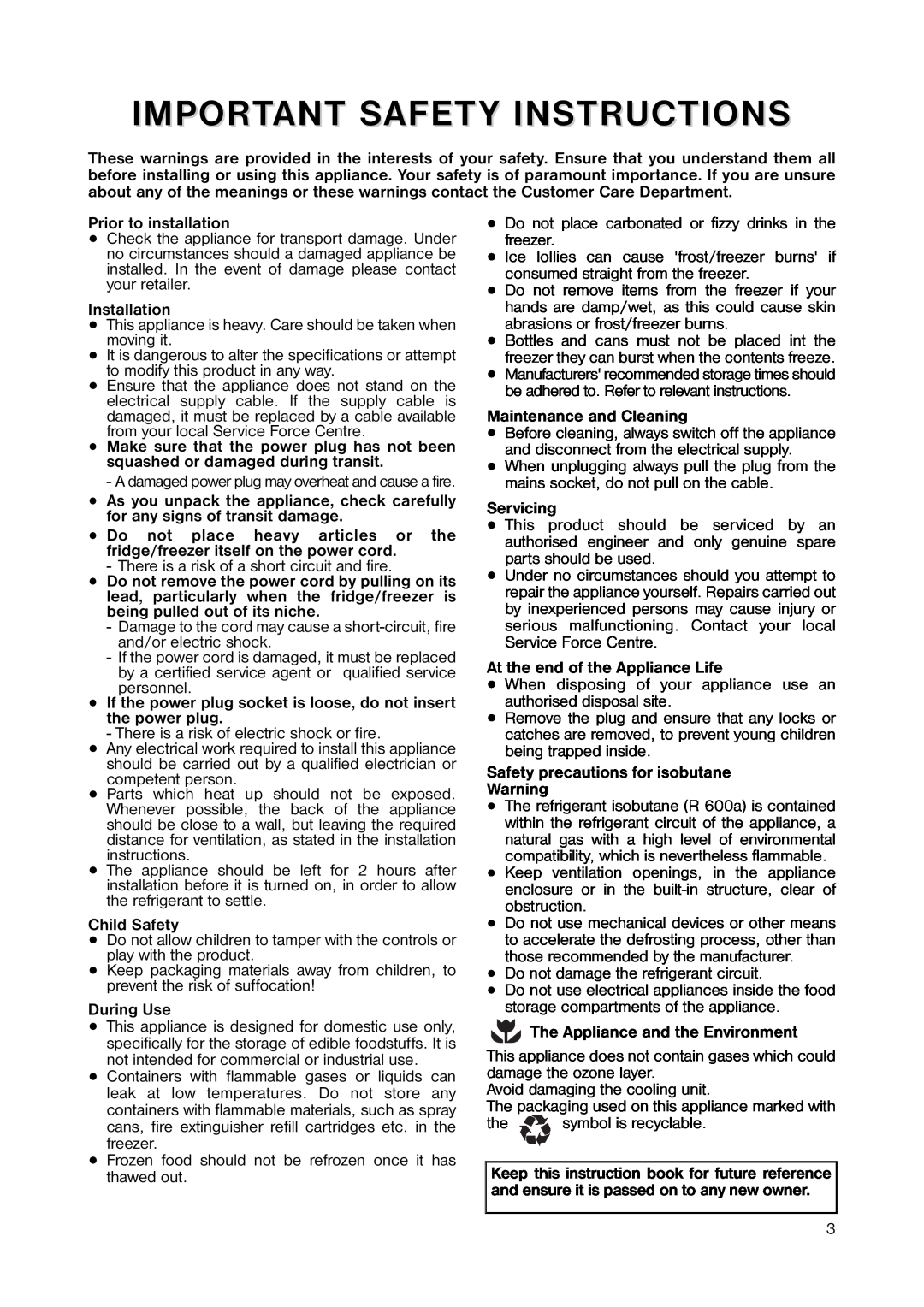 Zanussi ZUT 6246 manual Important Safety Instructions 