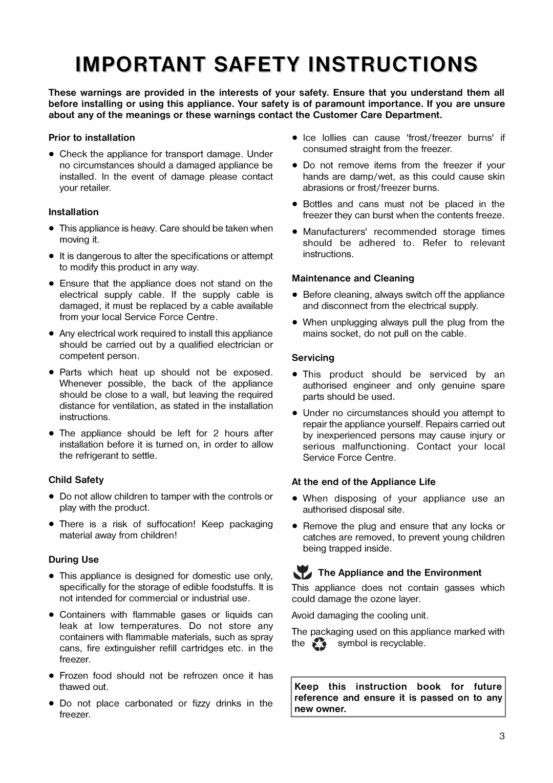 Zanussi ZV 17 manual Important Safety Instructions 