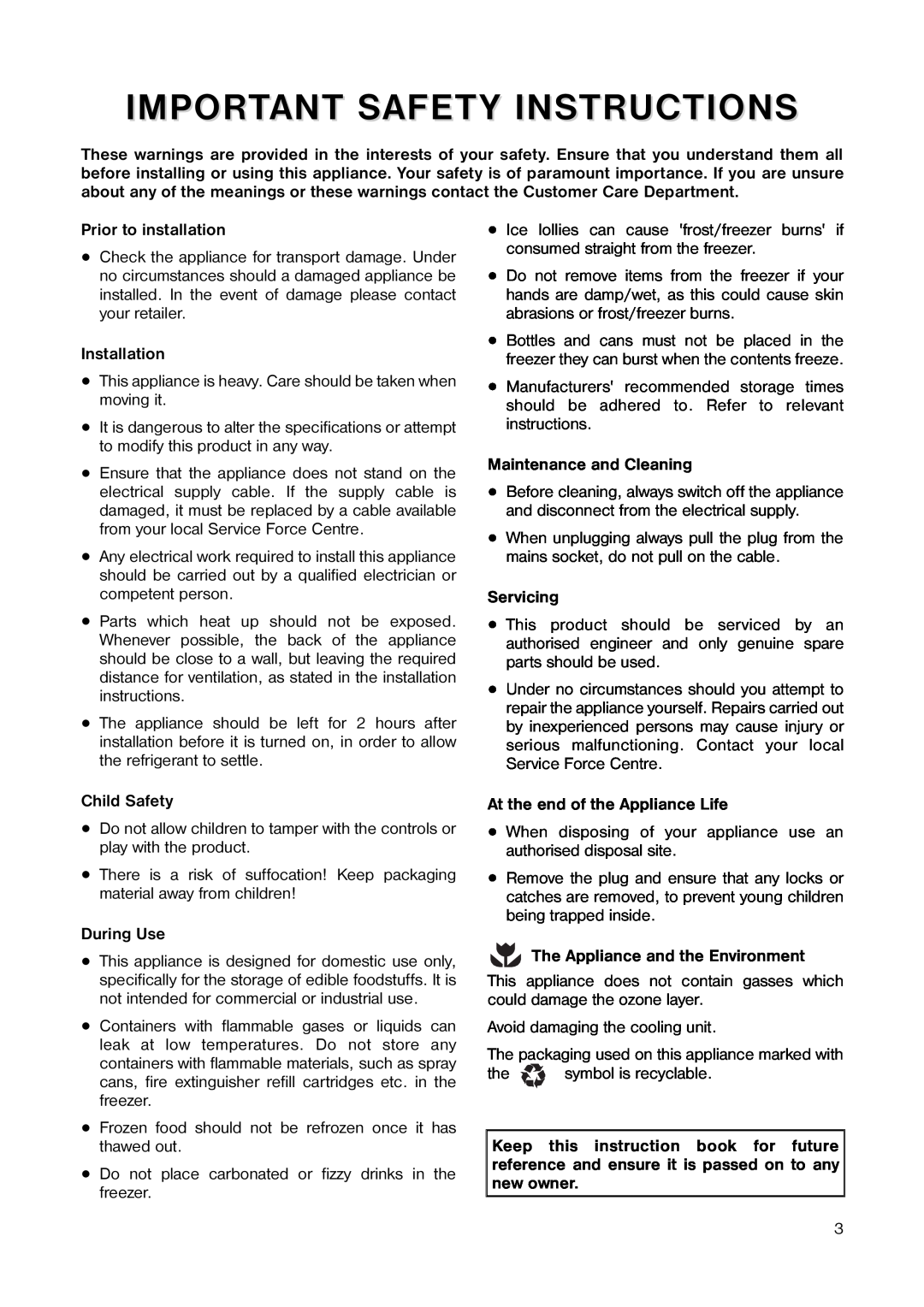 Zanussi ZV 17 manual Important Safety Instructions 