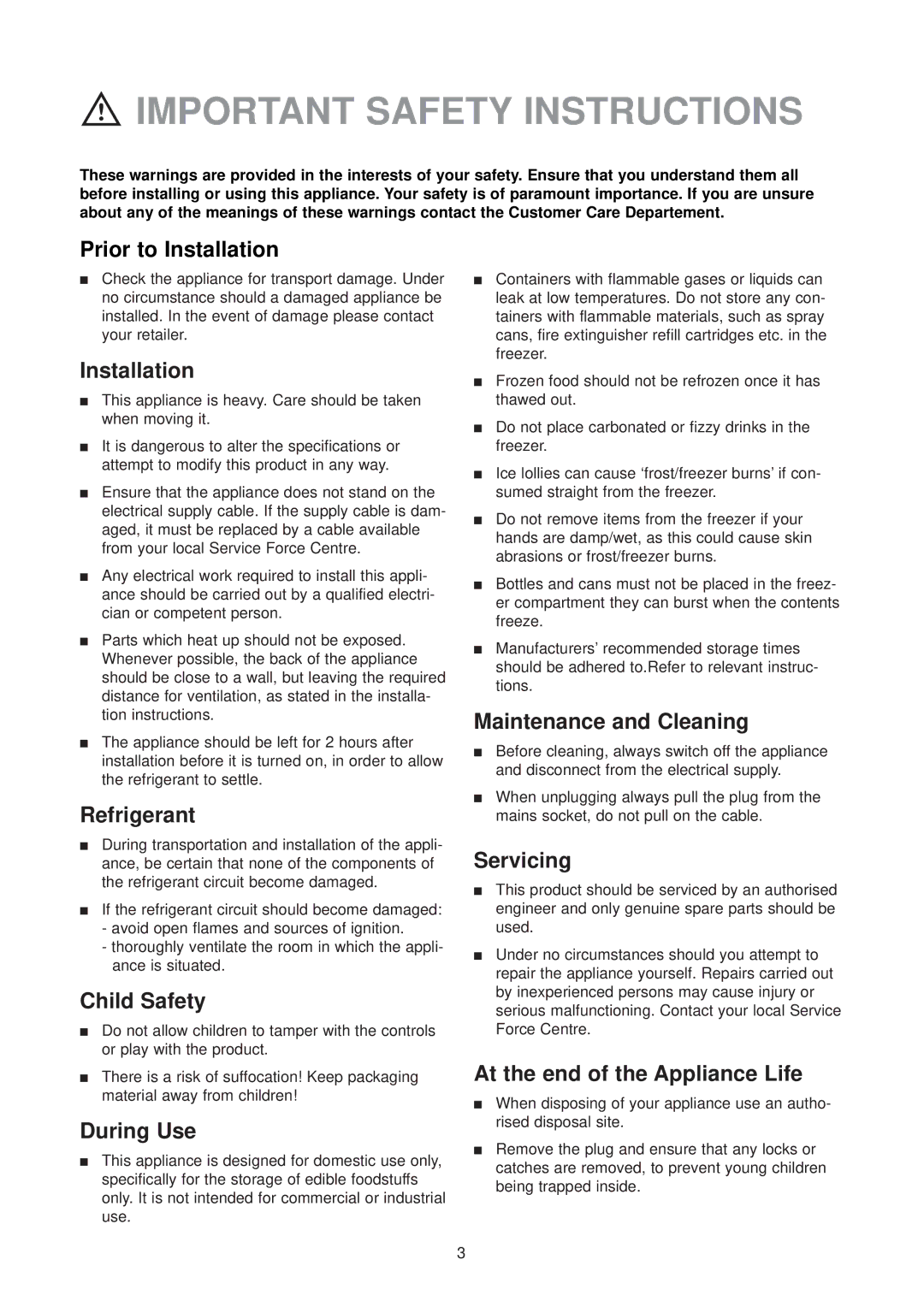 Zanussi ZV 40 R manual Important Safety Instructions 